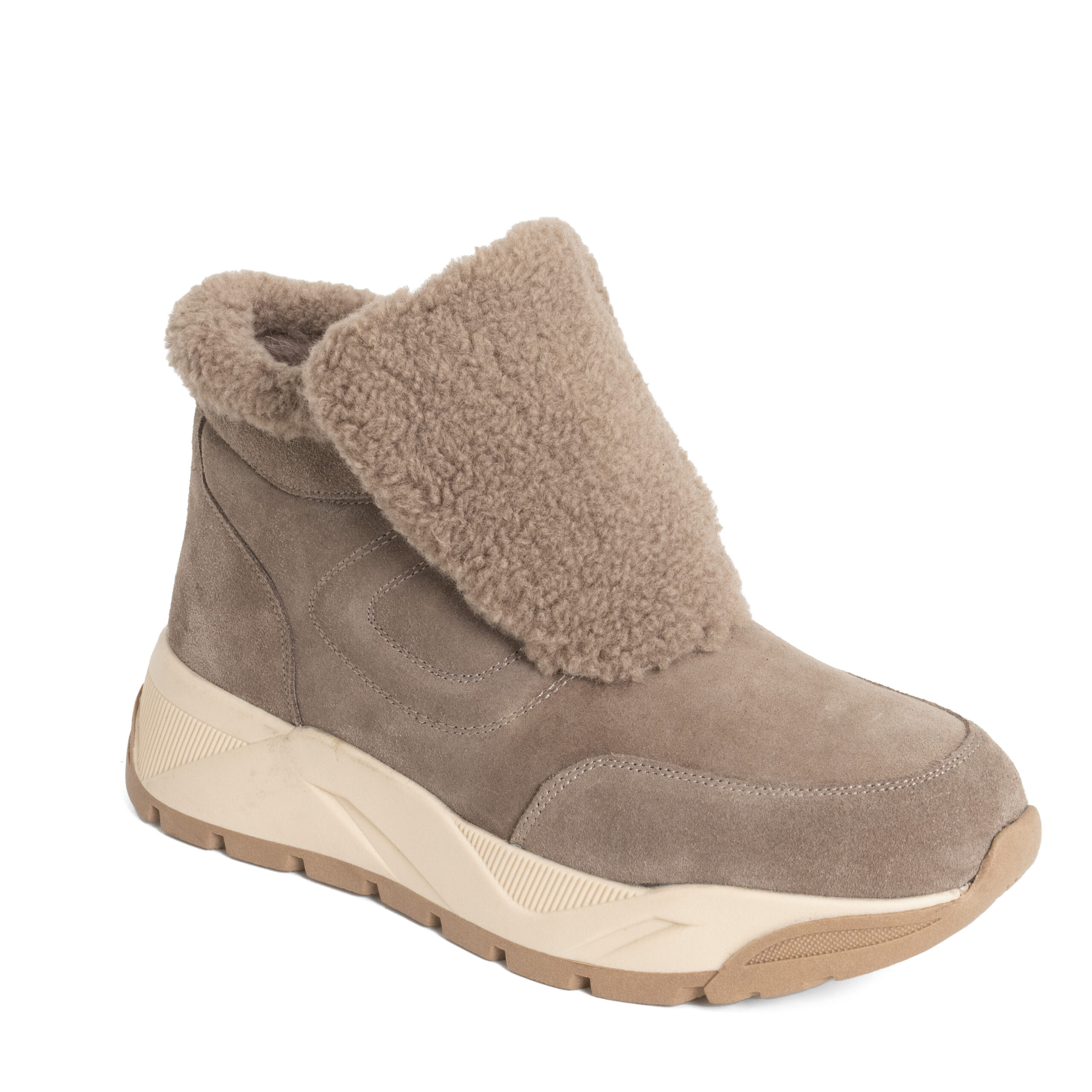 women ankle boots with cow suede and synthetic fur