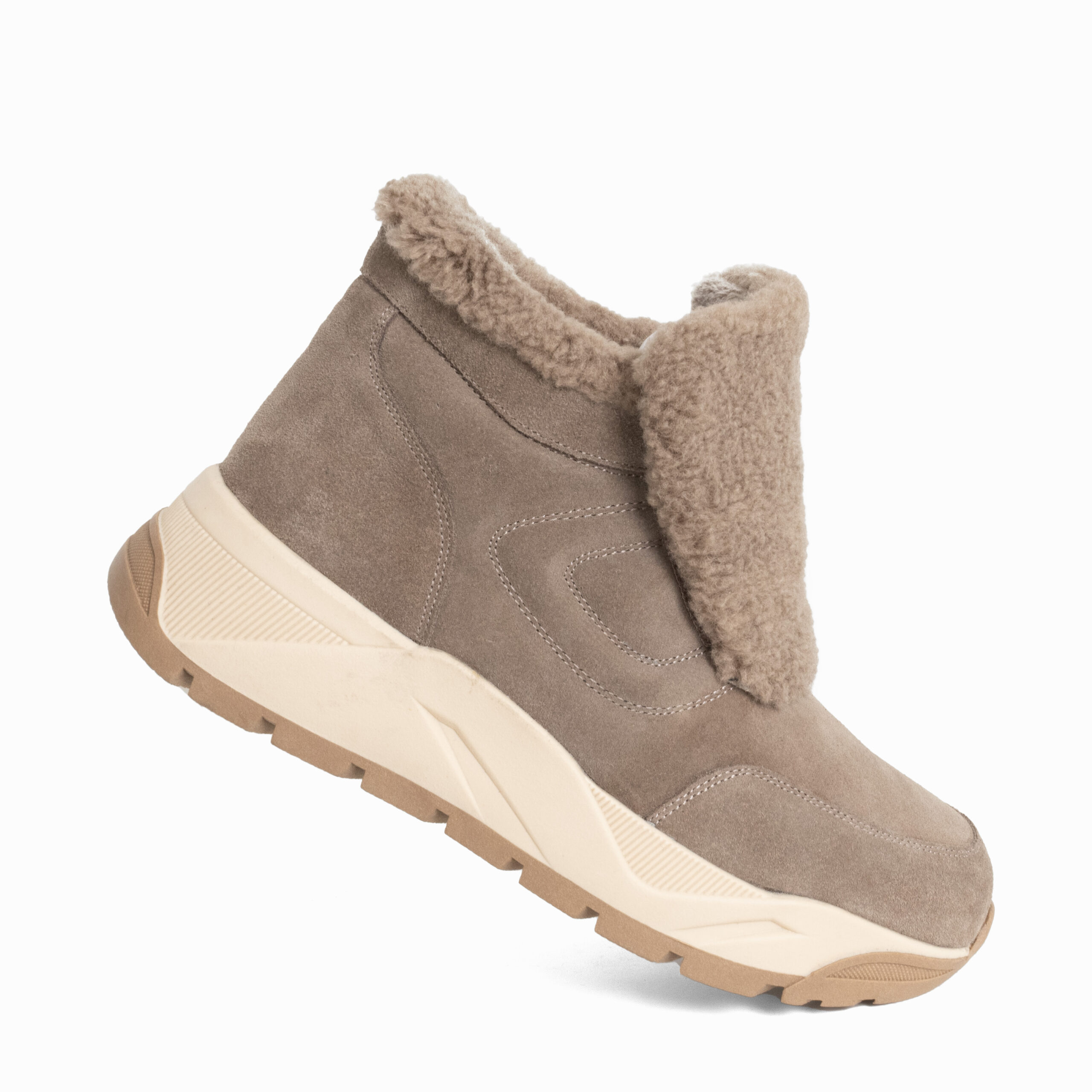 women ankle boots with cow suede and synthetic fur