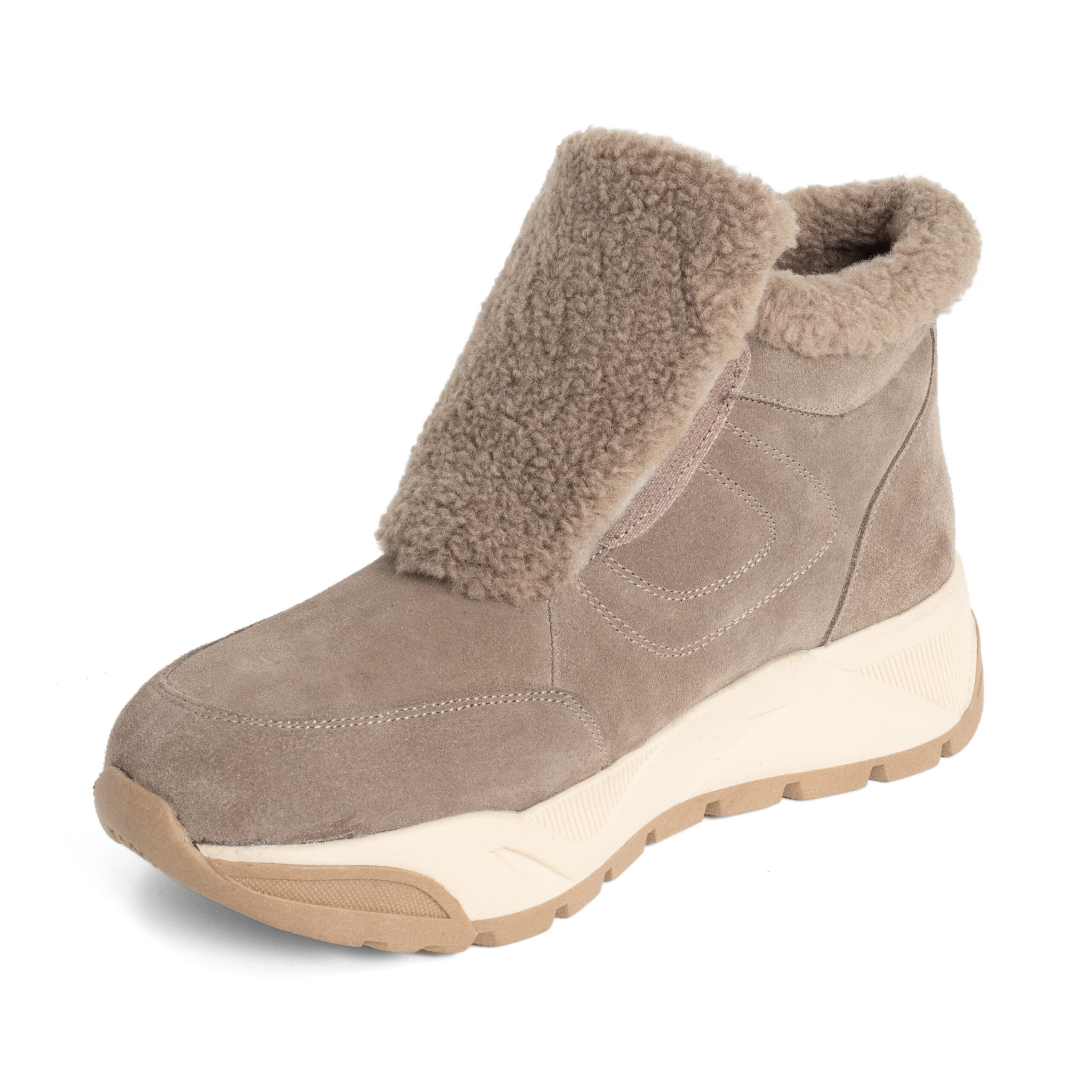 women ankle boots with cow suede and synthetic fur