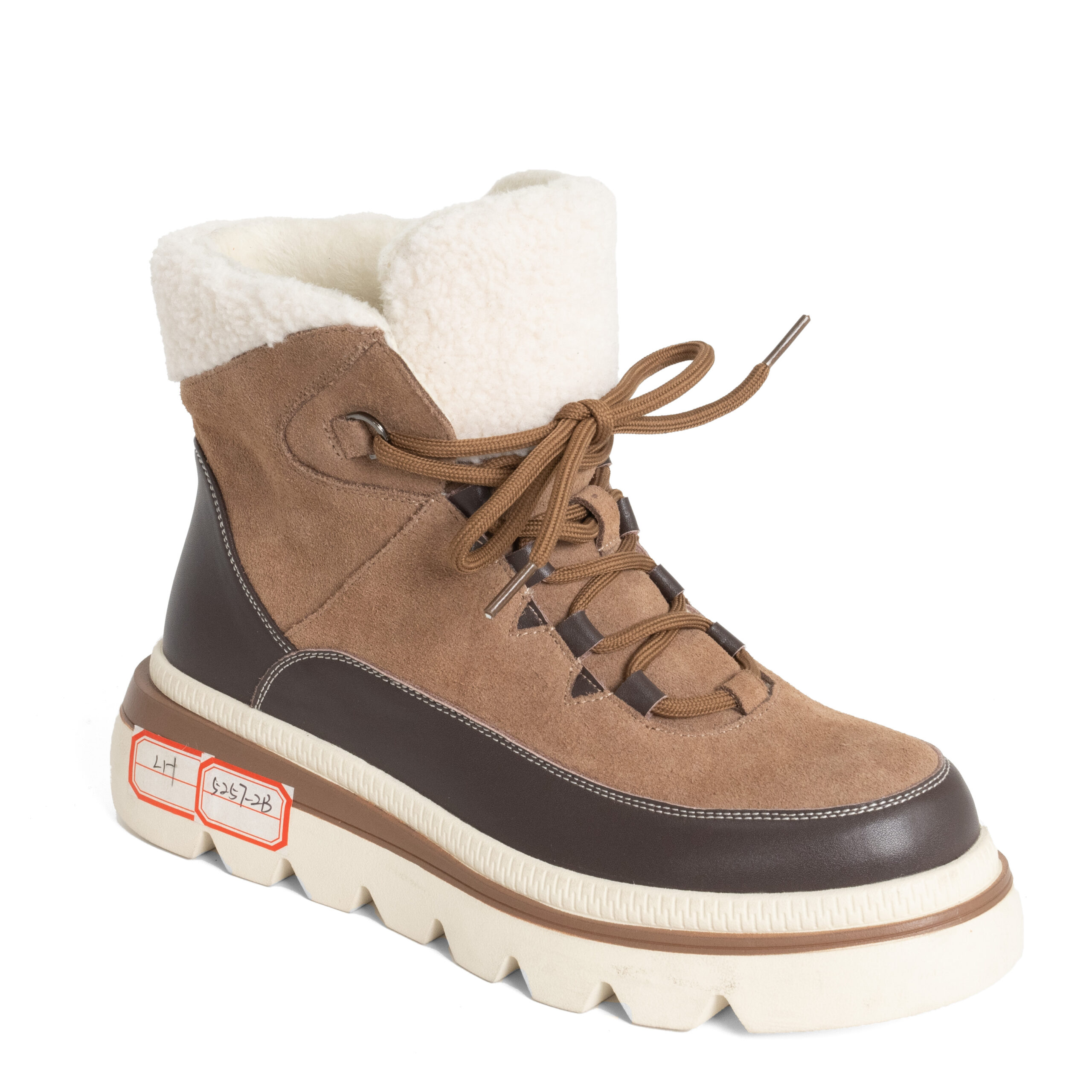 women work boots with synthetic fur, microfiber leather and cow suede