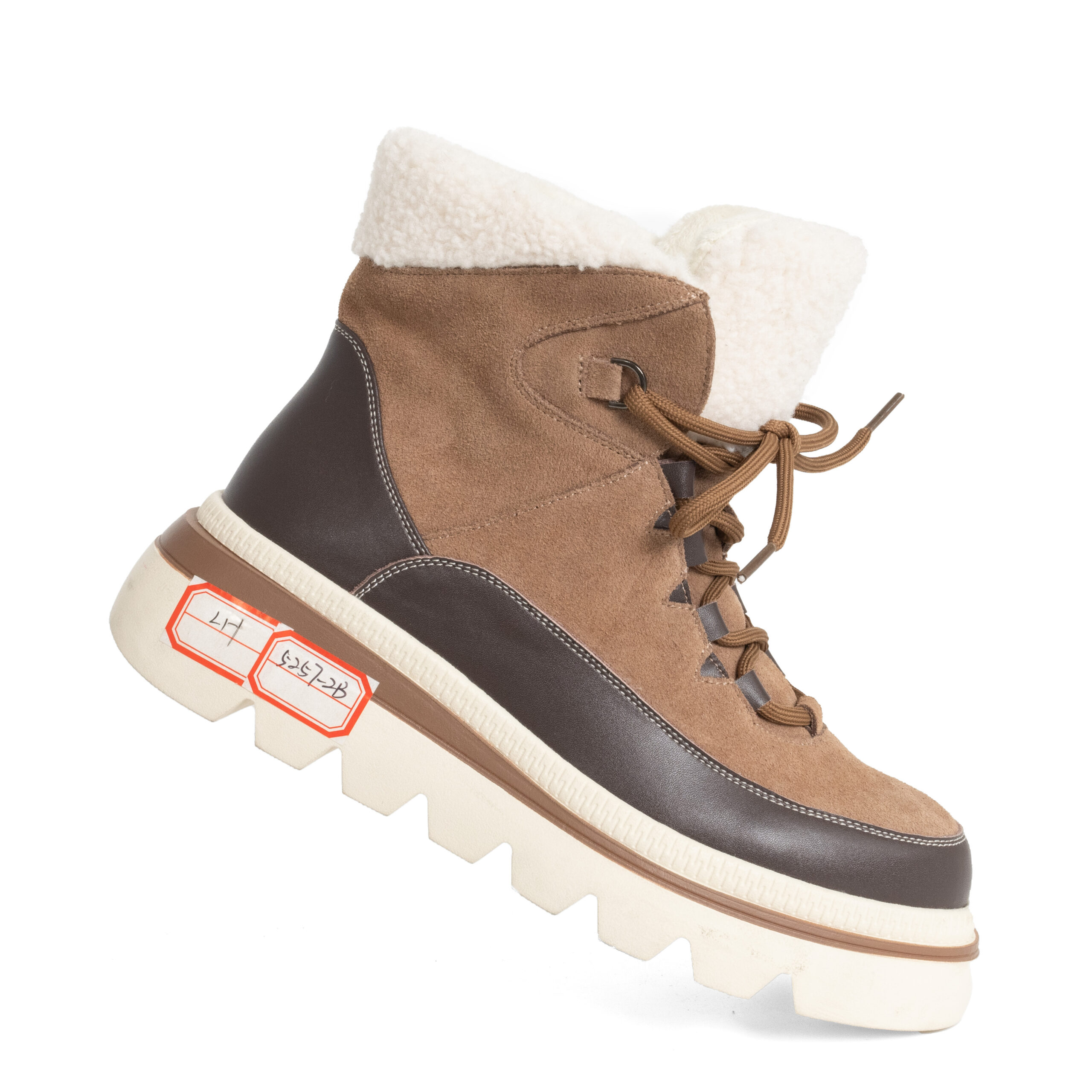 women work boots with synthetic fur, microfiber leather and cow suede