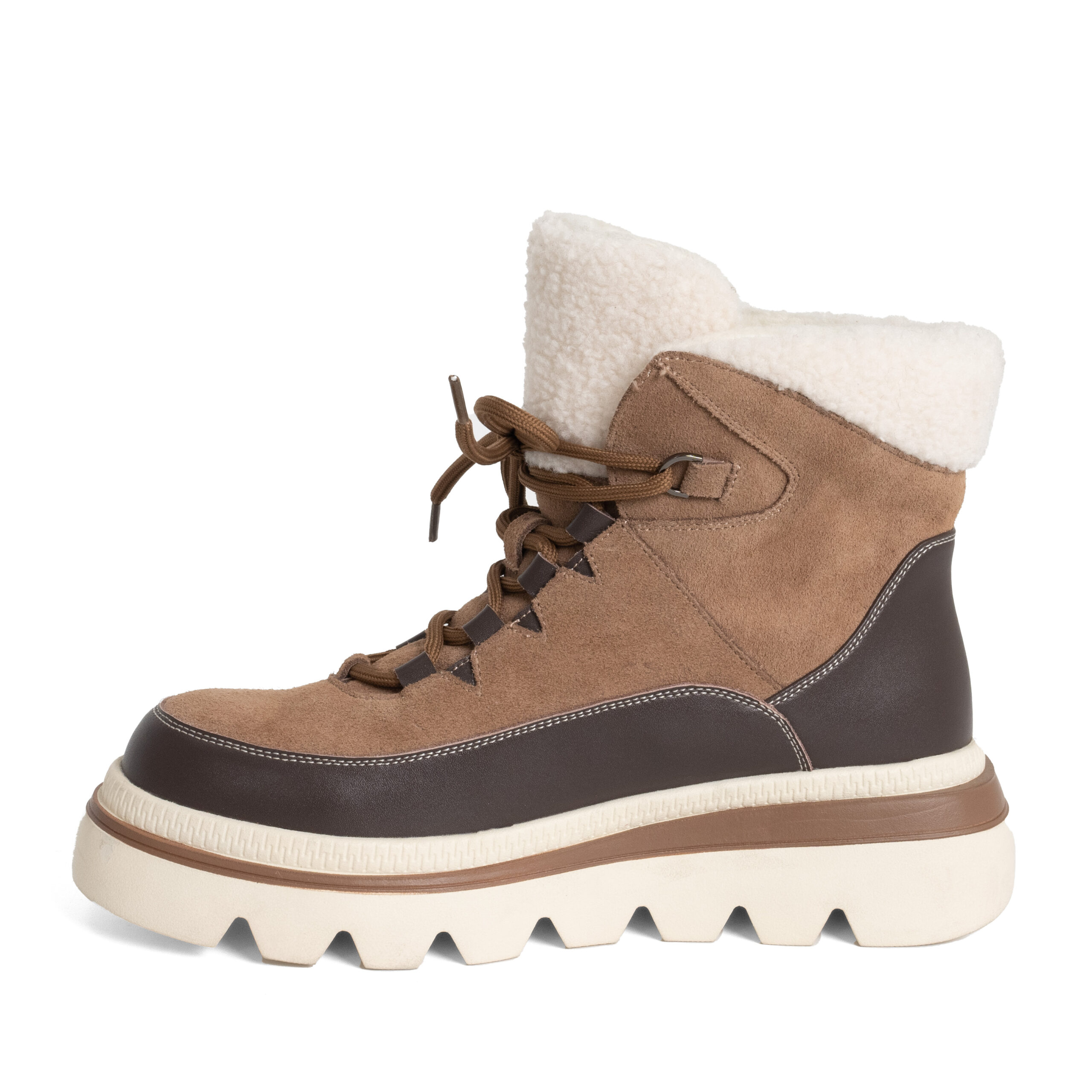 women work boots with synthetic fur, microfiber leather and cow suede