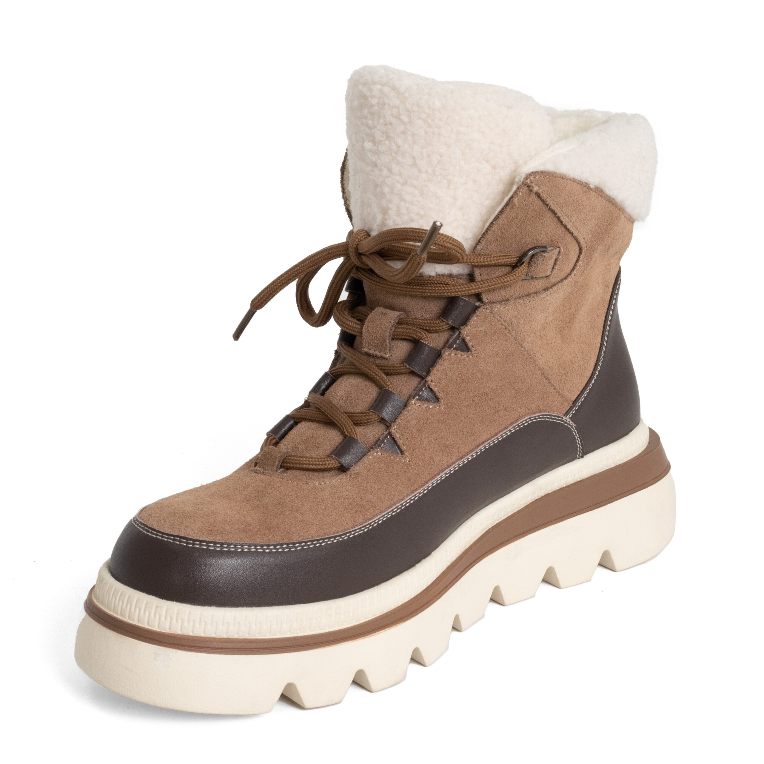 women work boots with synthetic fur, microfiber leather and cow suede