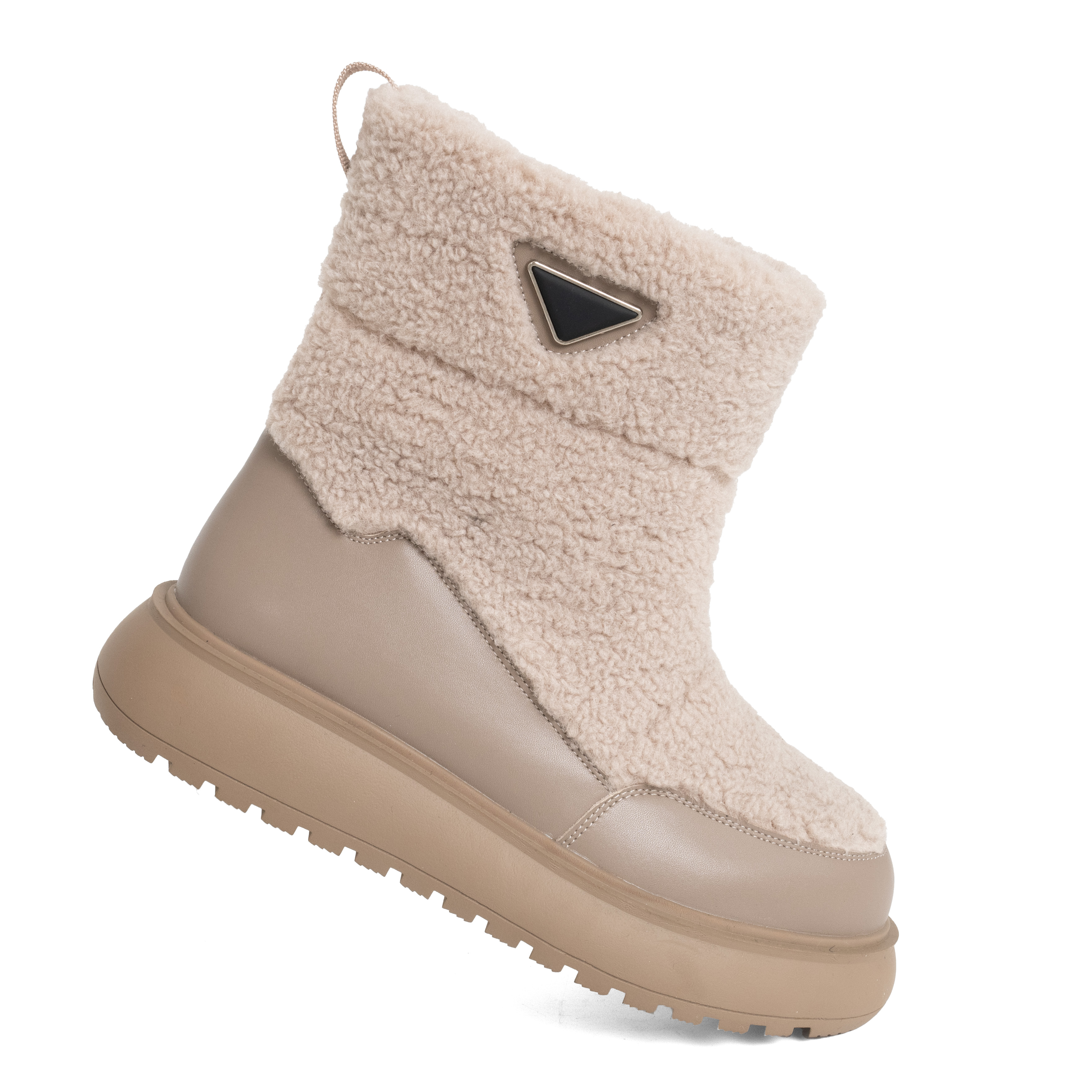 women snow boots with Grey microfiber action leather and synthetic fur