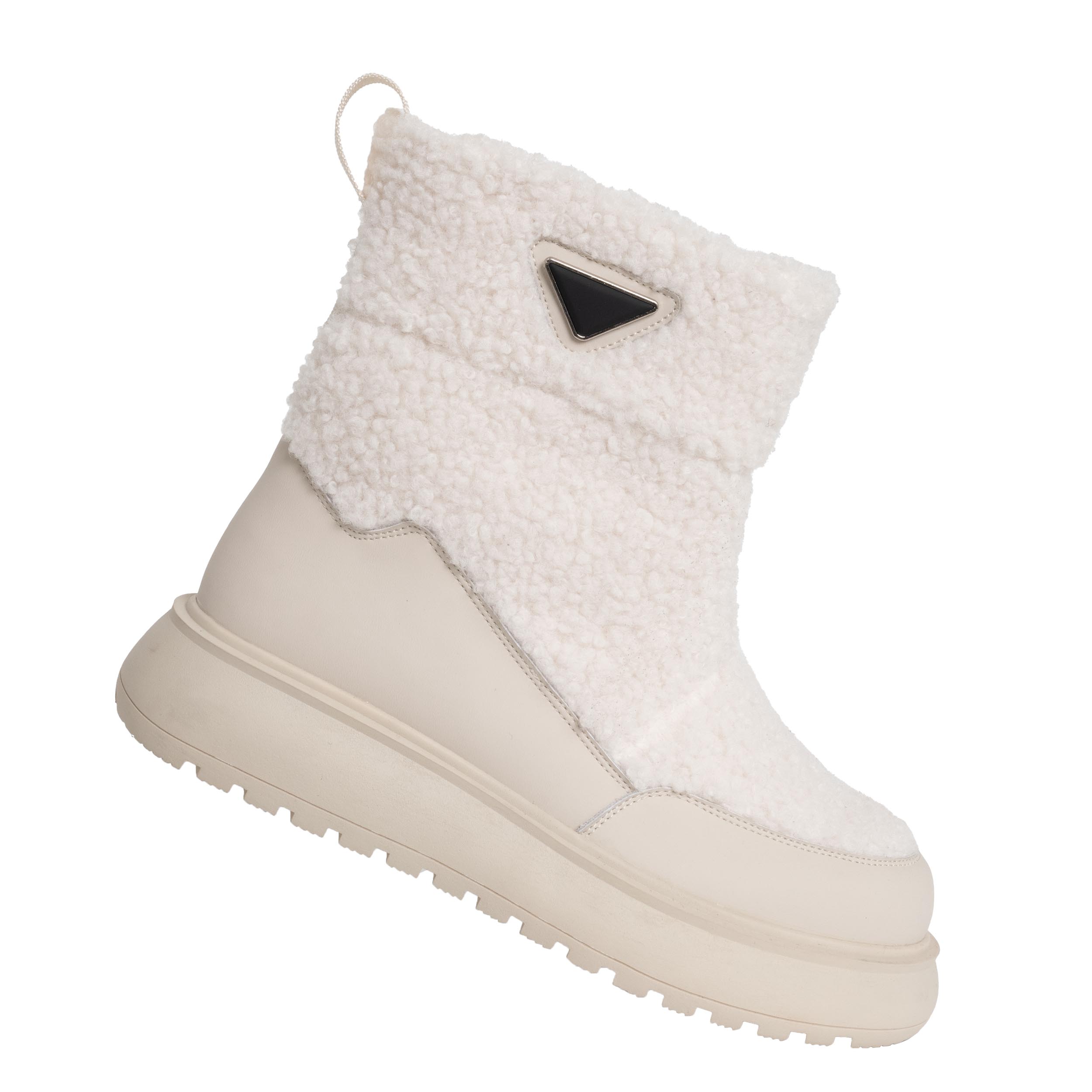 women snow boots with Beige microfiber action leather and synthetic fur