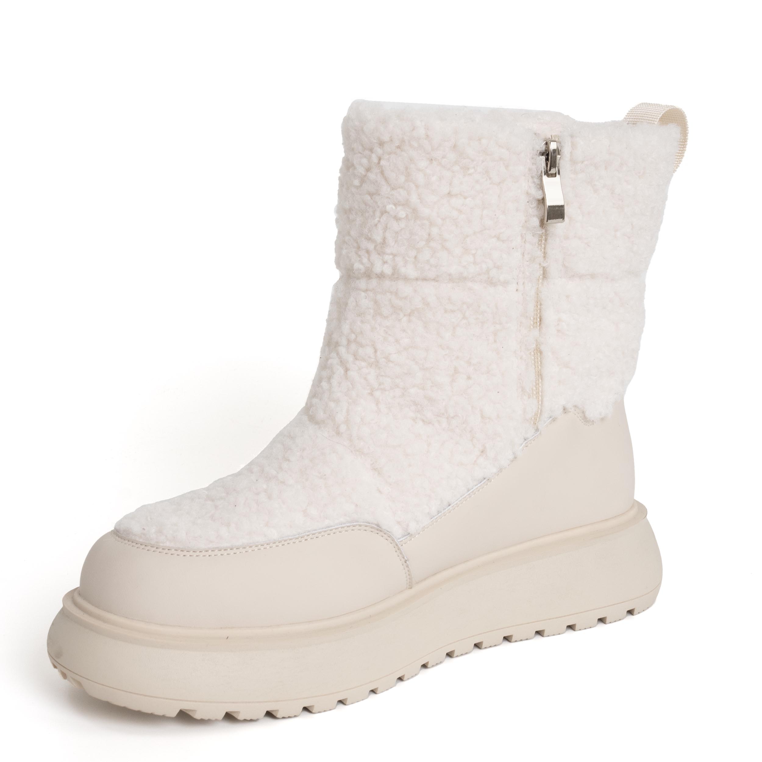 women snow boots with Beige microfiber action leather and synthetic fur