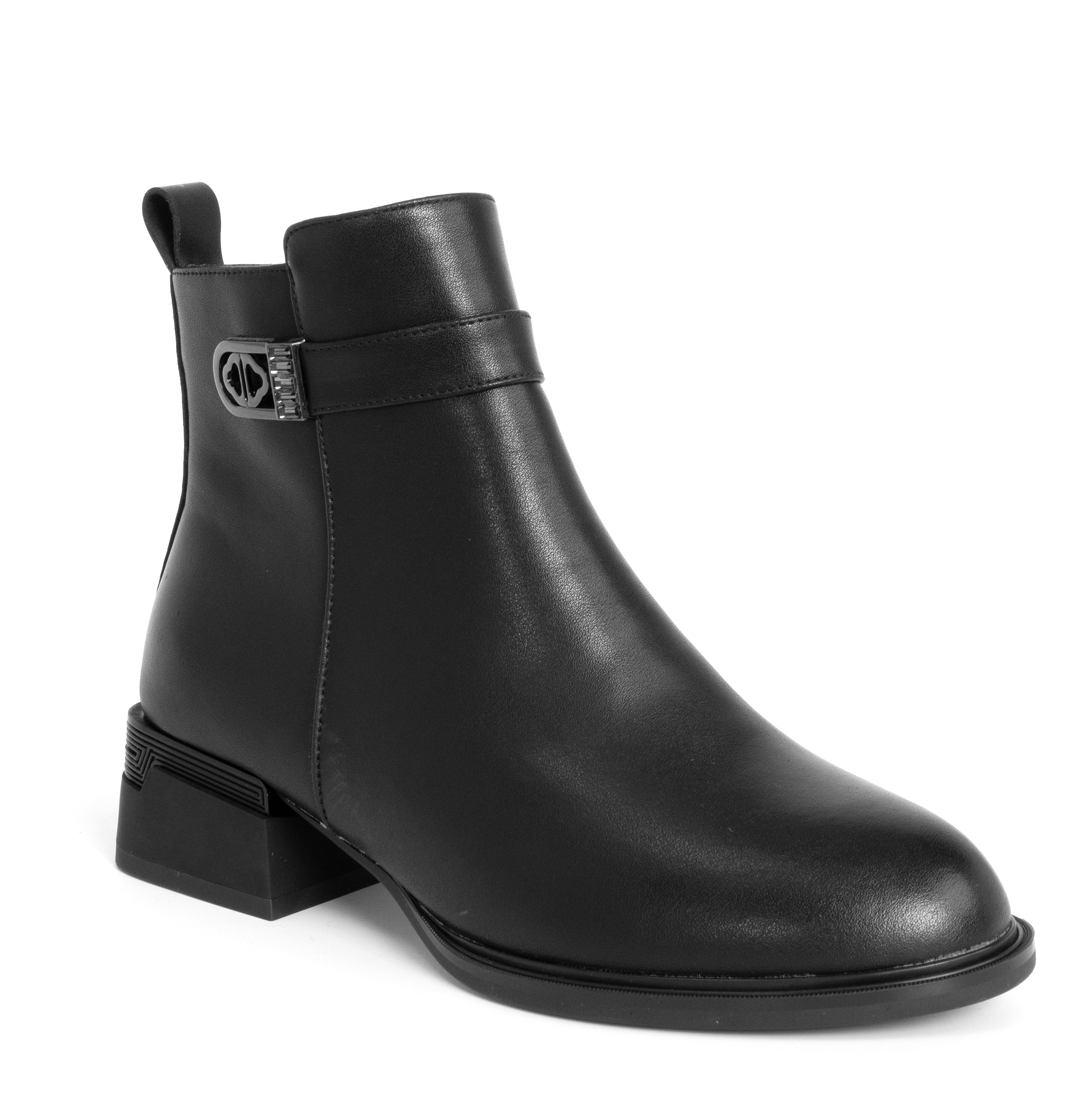 Women black heel boots with microfiber leather