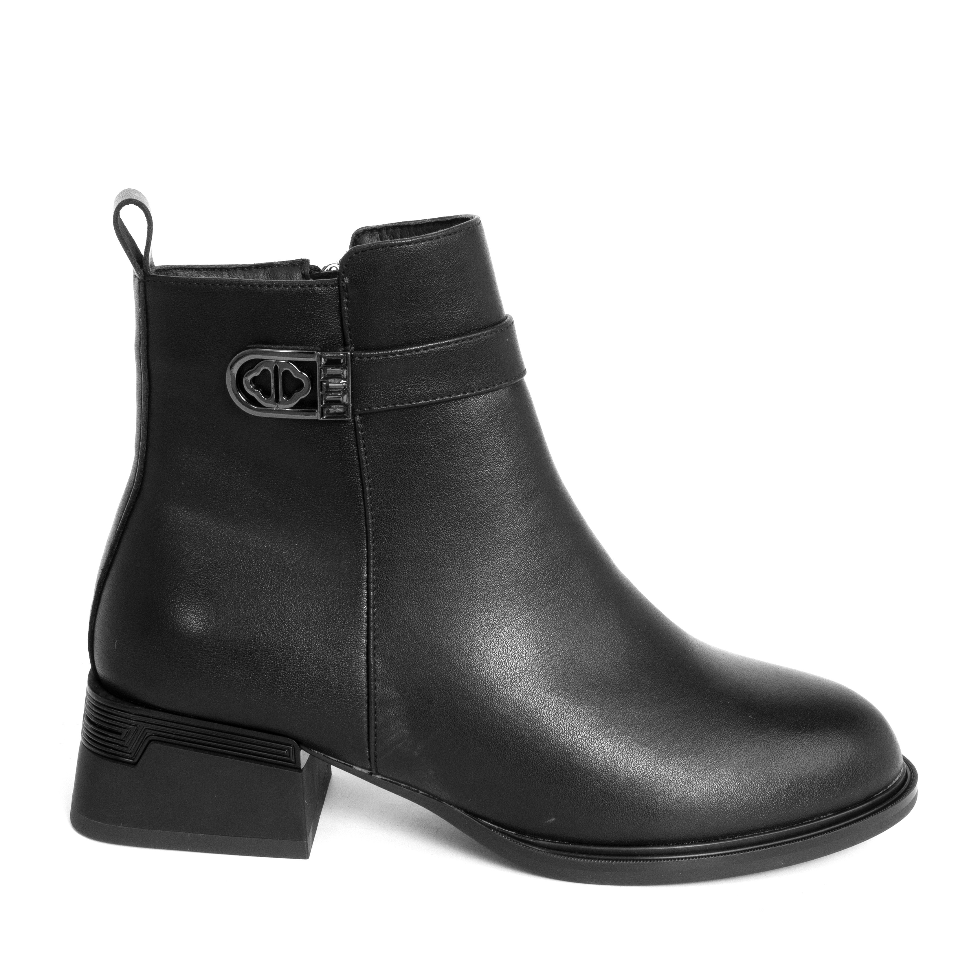 women heeled boots with black microfiber leather