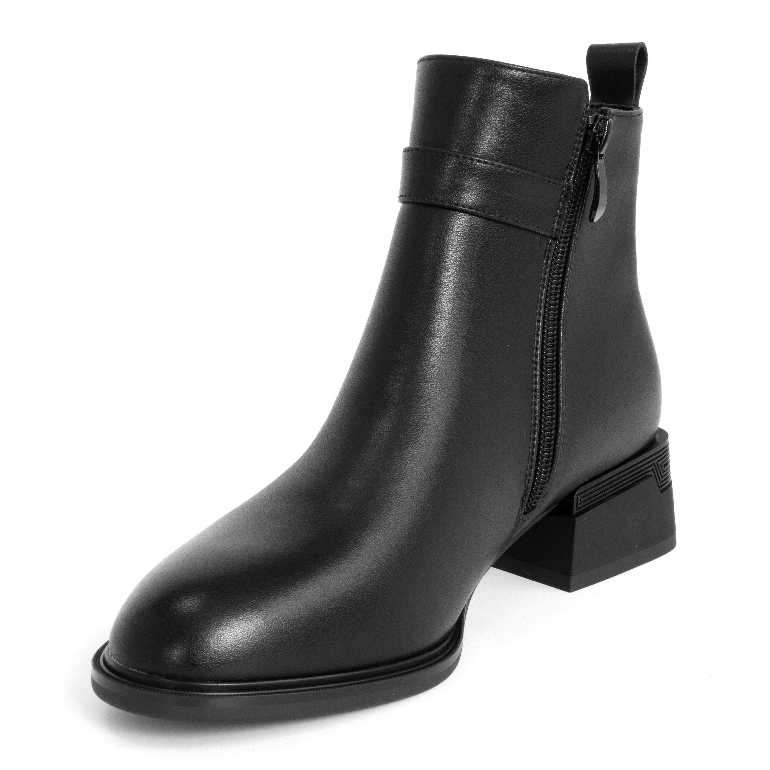 women heeled boots with black microfiber leather