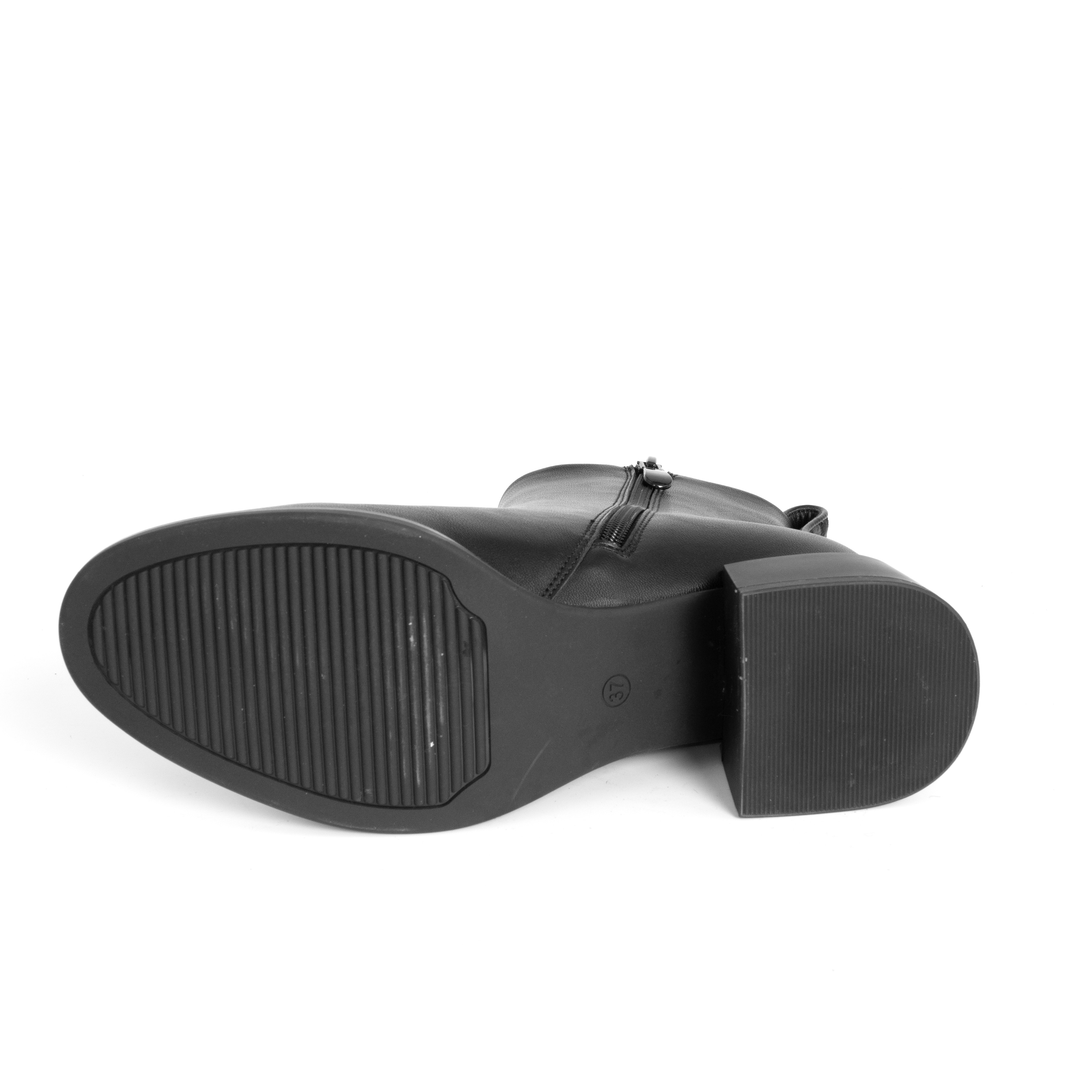 women heeled boots with black microfiber leather