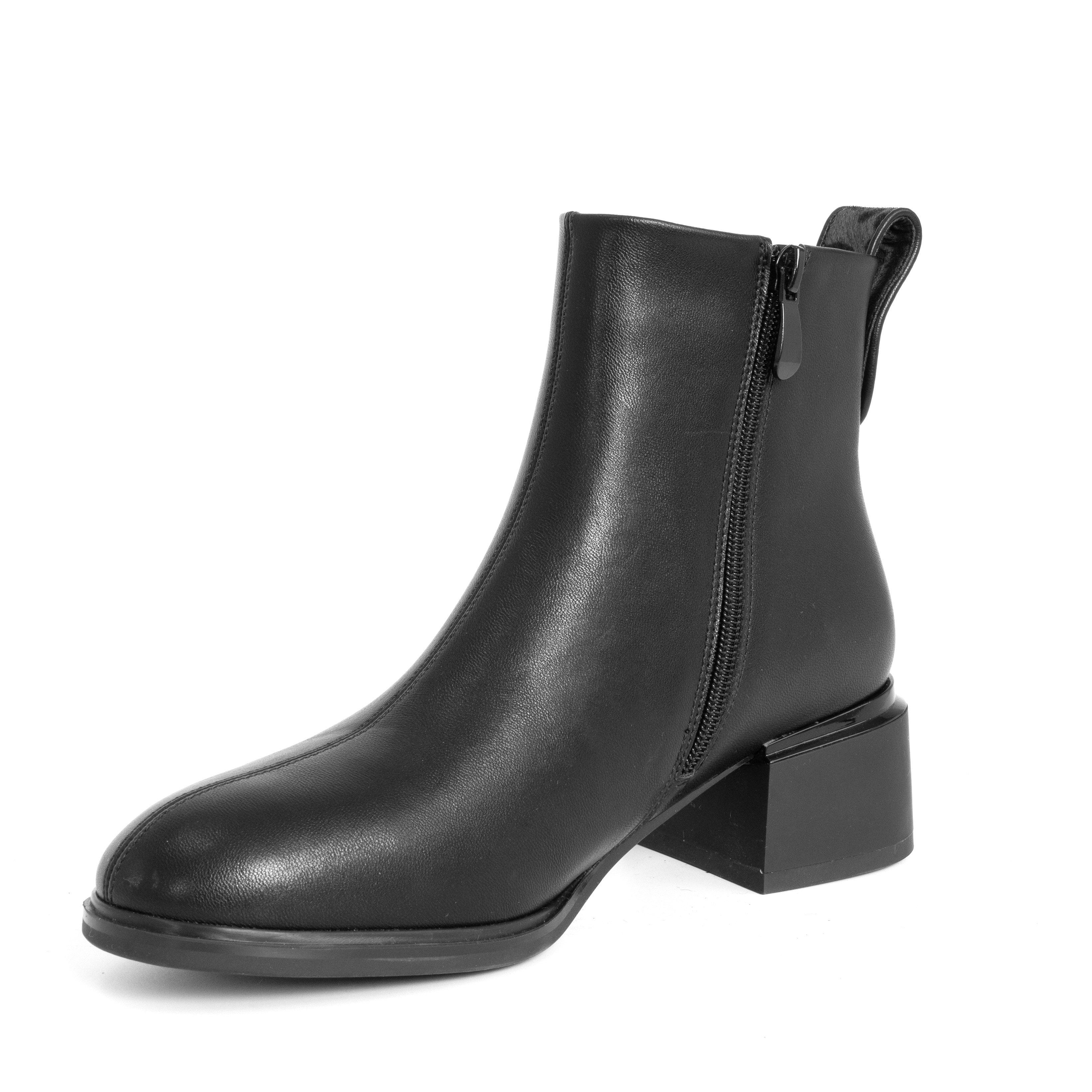 women heeled boots with black microfiber leather