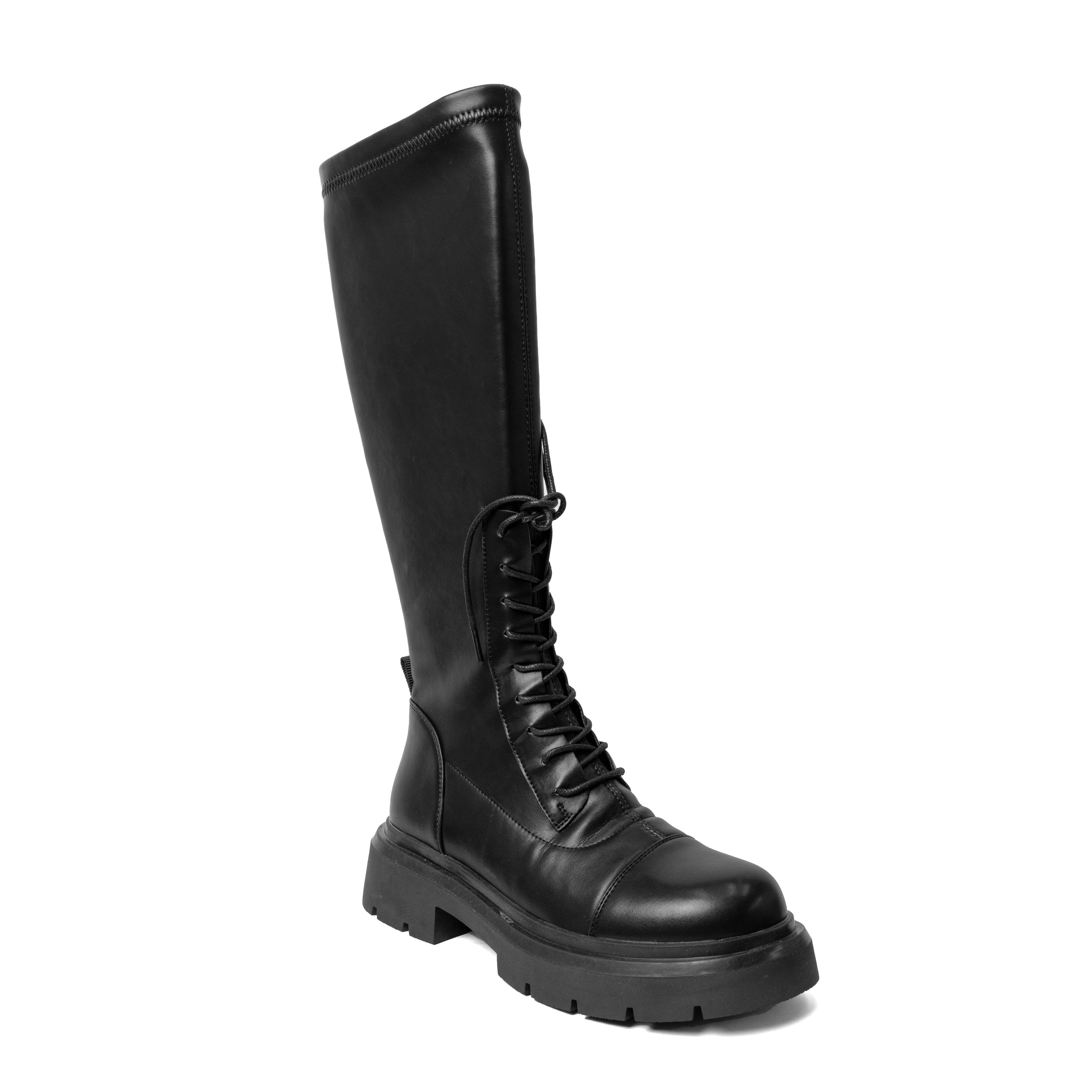 leather knee high boots for women with stretch PU leather