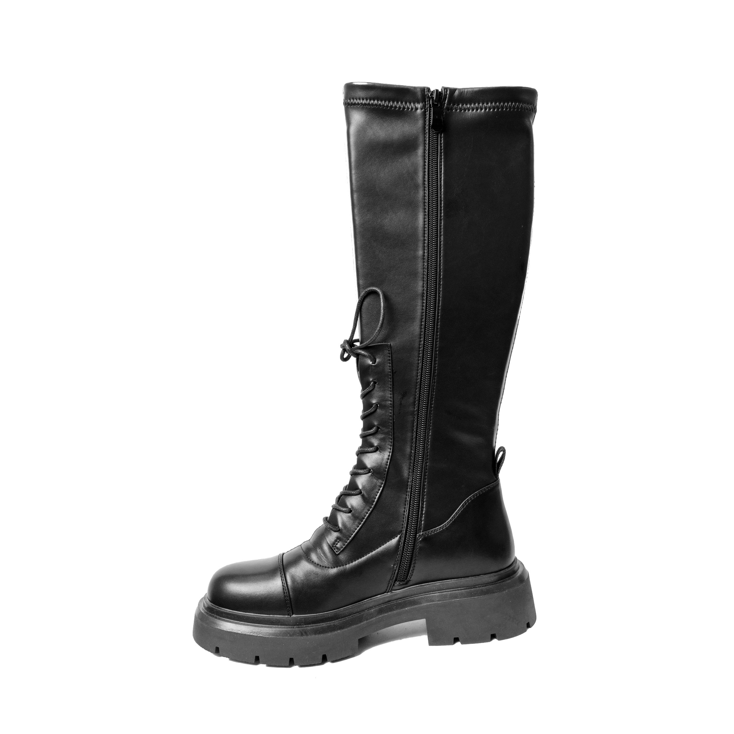 leather knee high boots for women with stretch PU leather