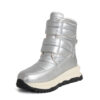 women casual boots with silver down cloth and microfiber leather