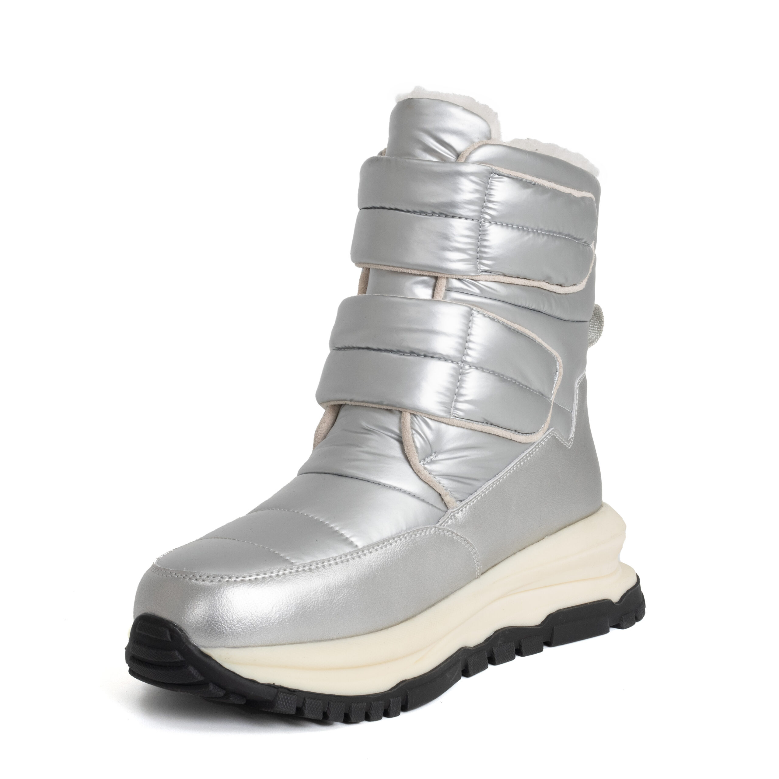 women casual boots with silver down cloth and microfiber leather