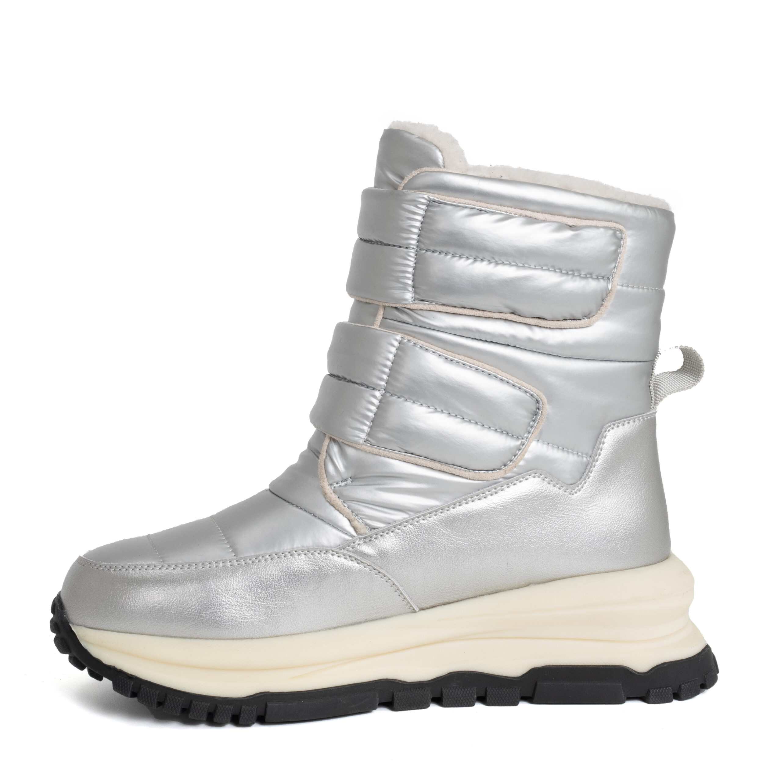 women casual boots with silver down cloth and microfiber leather