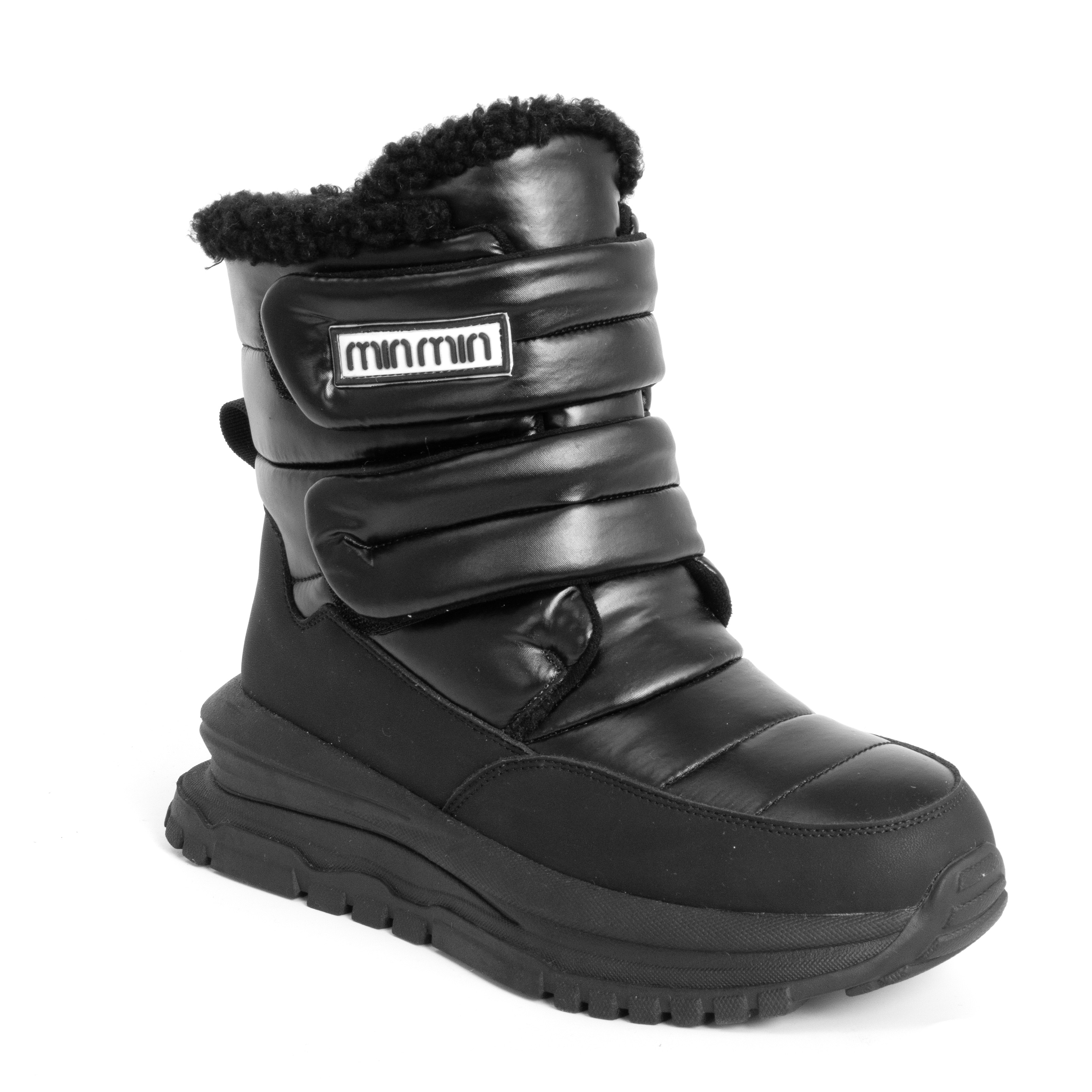 women casual boots with black down cloth and microfiber leather