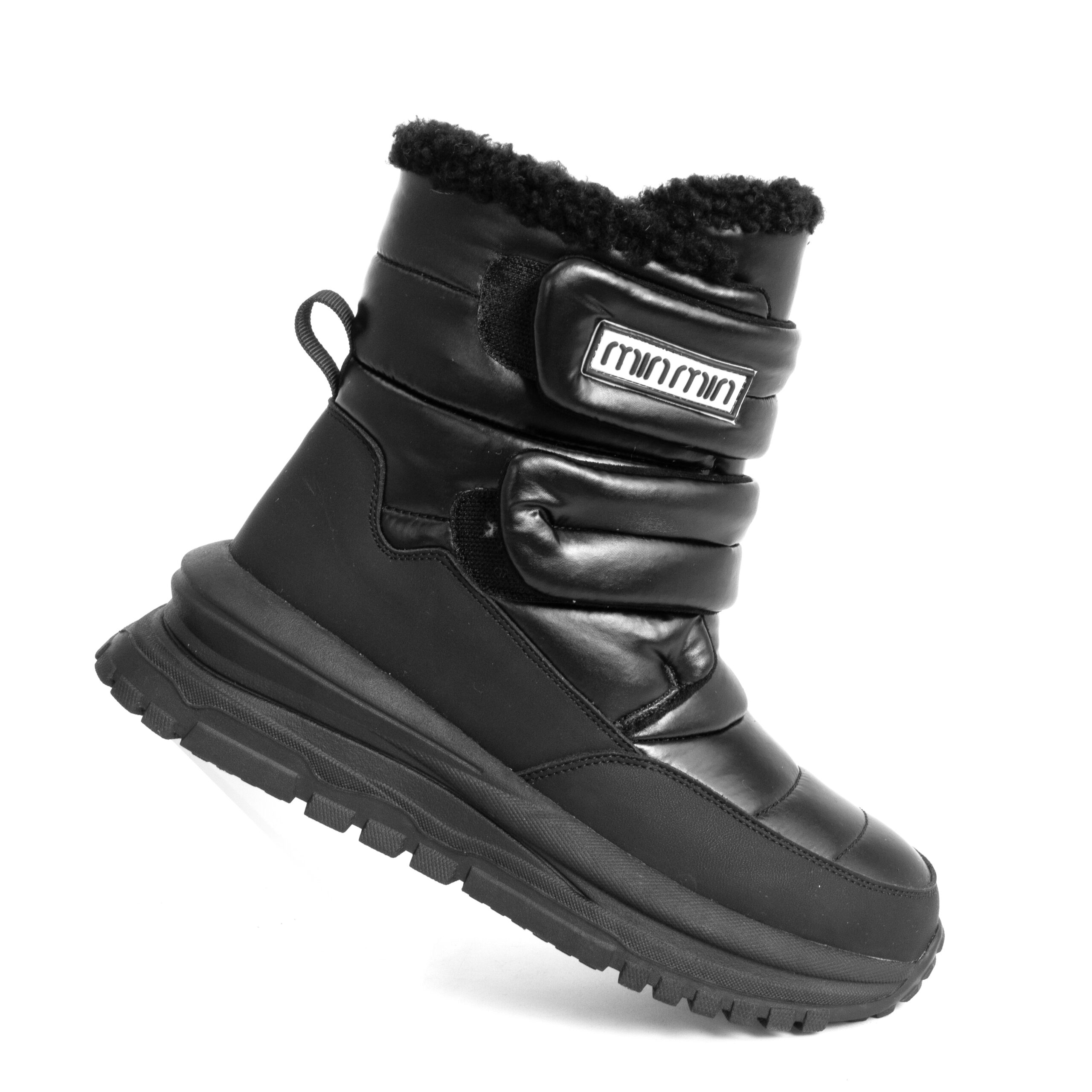 women casual boots with black down cloth and microfiber leather