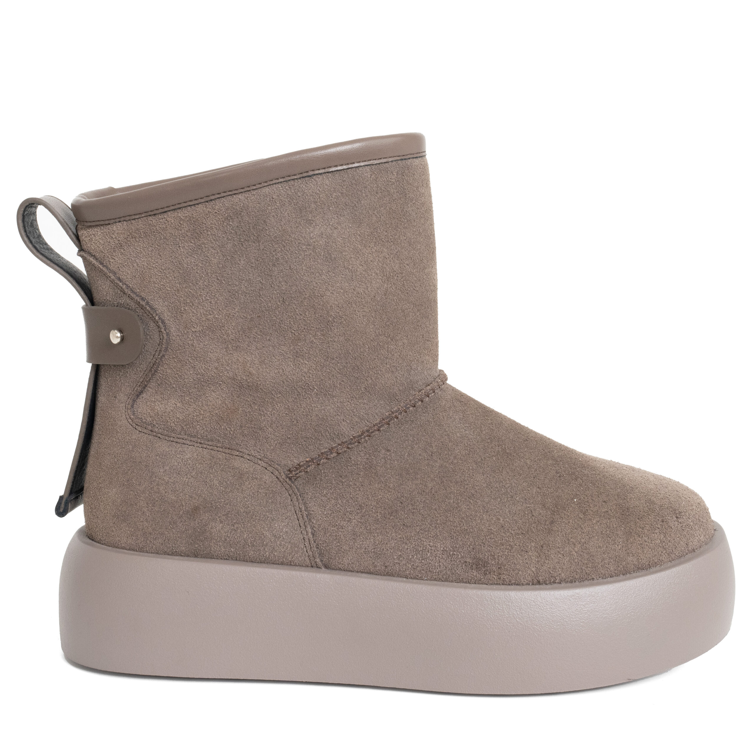 women snow boots with grey genuine leather