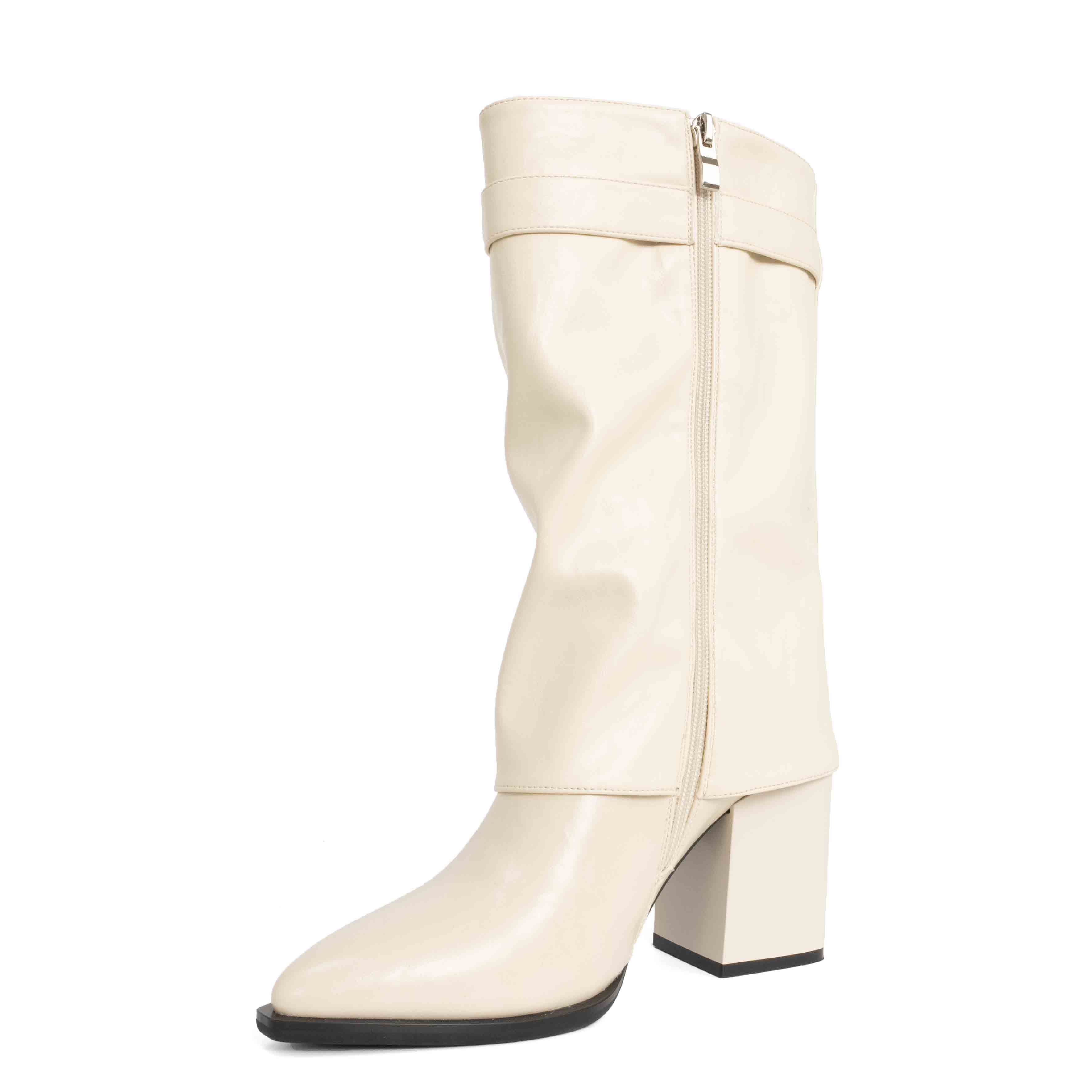 Women knee high boots with Beige PU leather