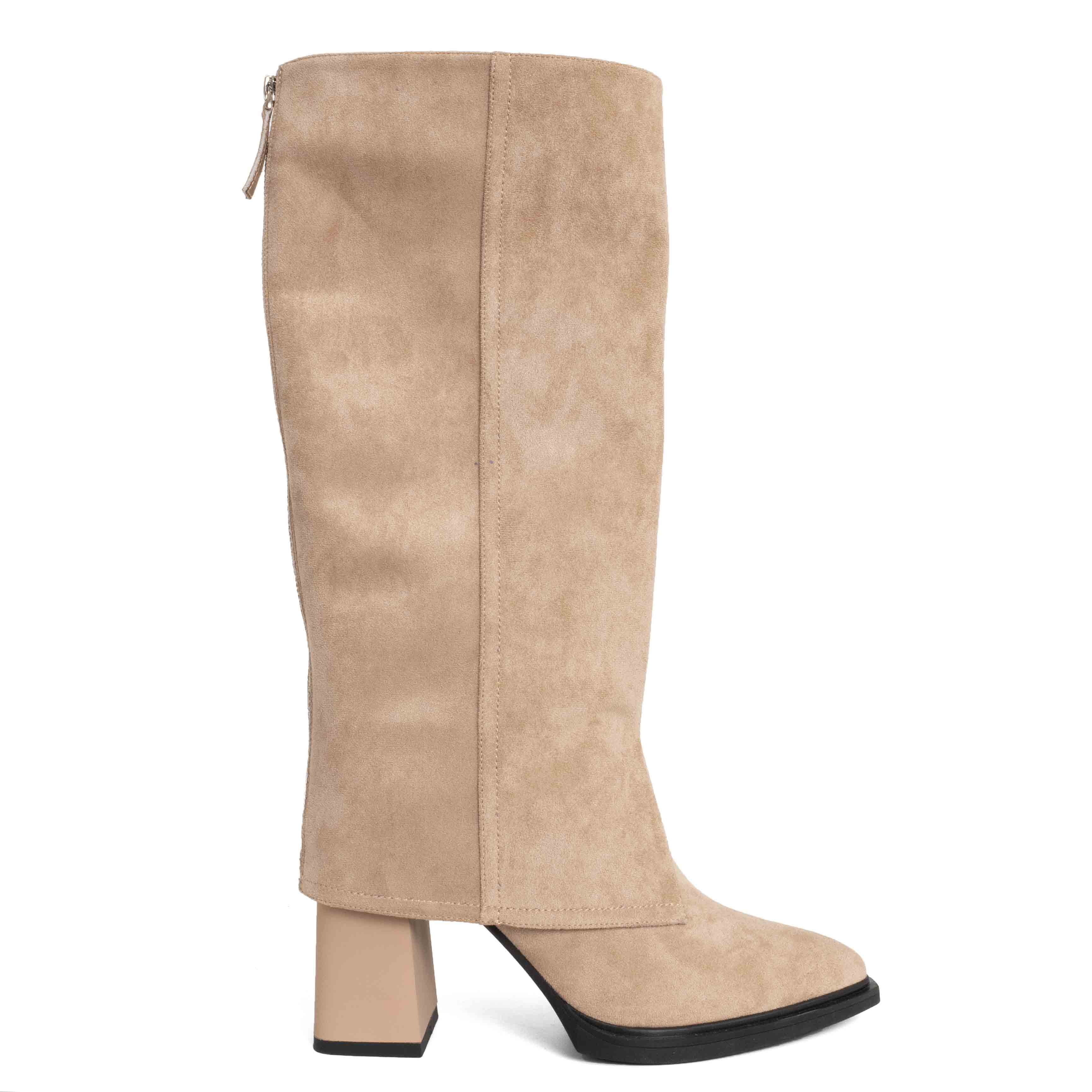 Stylish and Fashion Women knee high boots with Beige Genuine leather