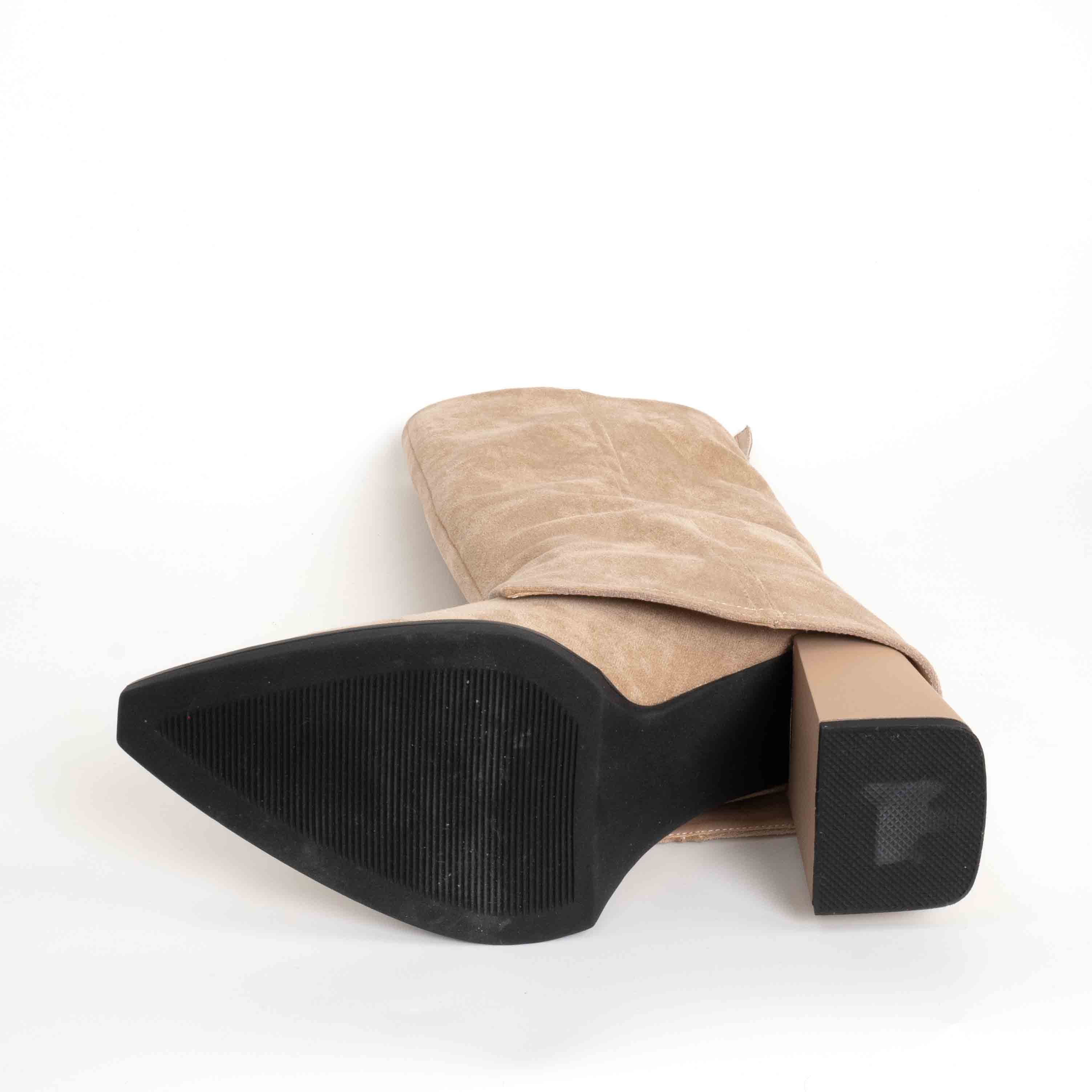 Stylish and Fashion Women knee high boots with Beige Genuine leather