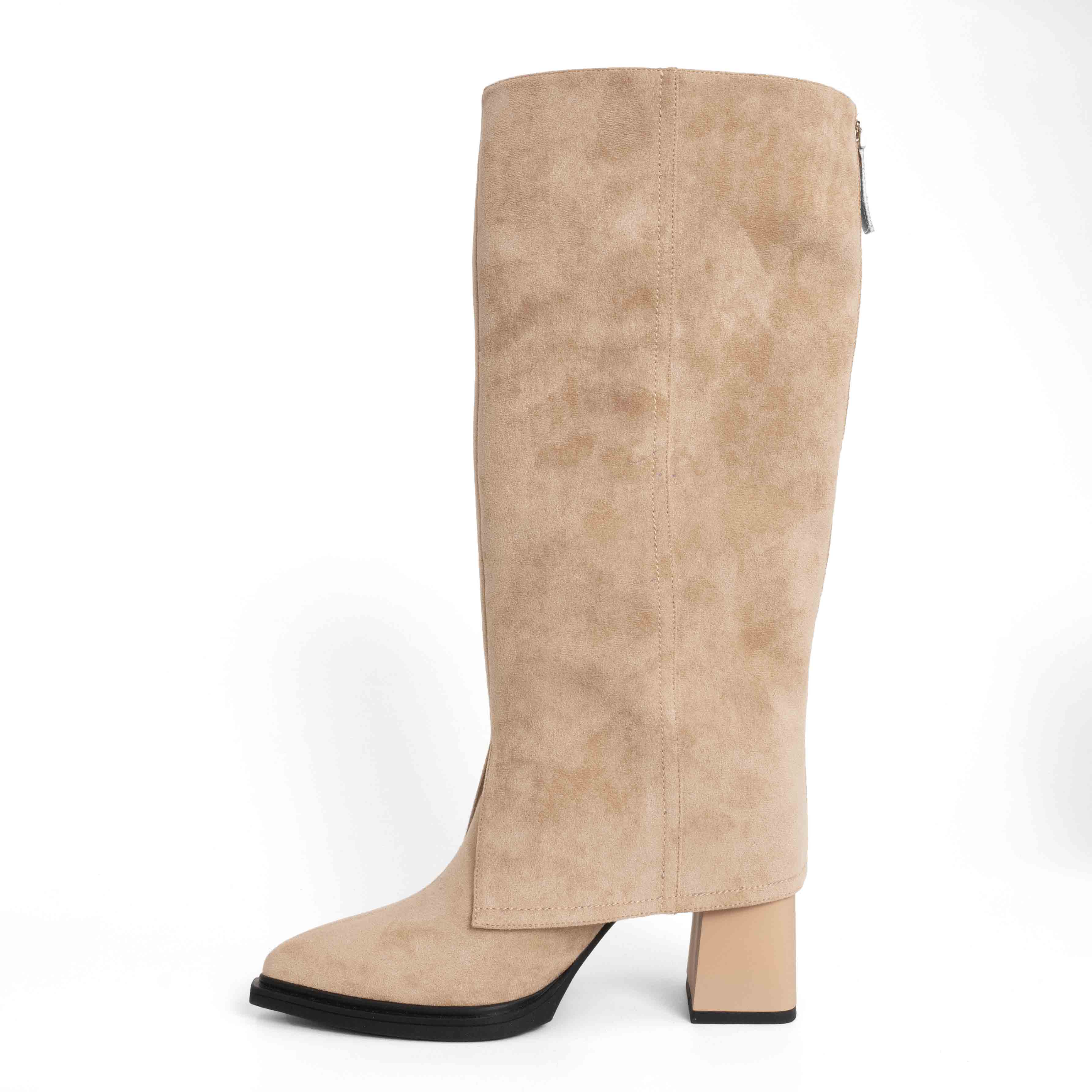 Stylish and Fashion Women knee high boots with Beige Genuine leather