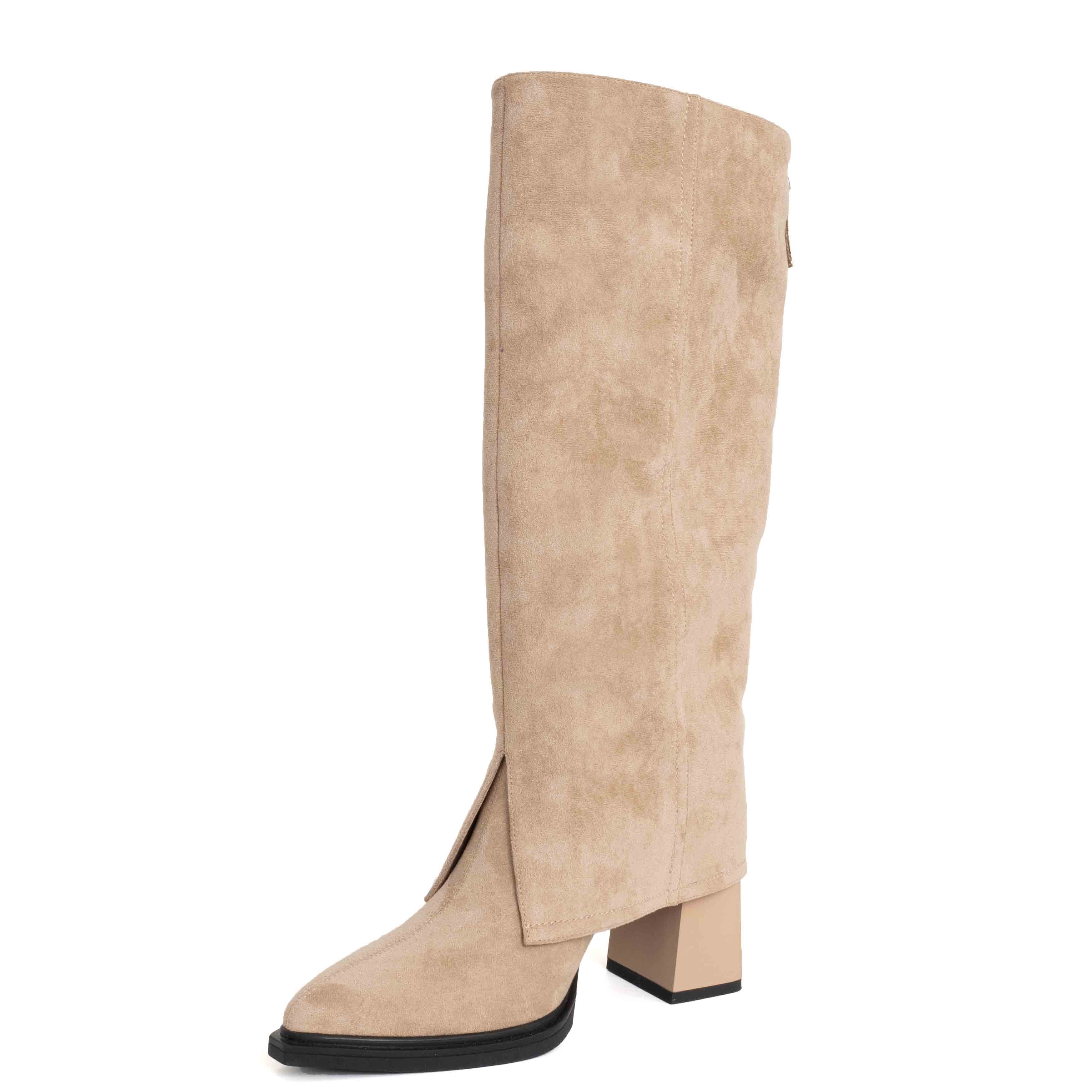 Stylish and Fashion Women knee high boots with Beige Genuine leather