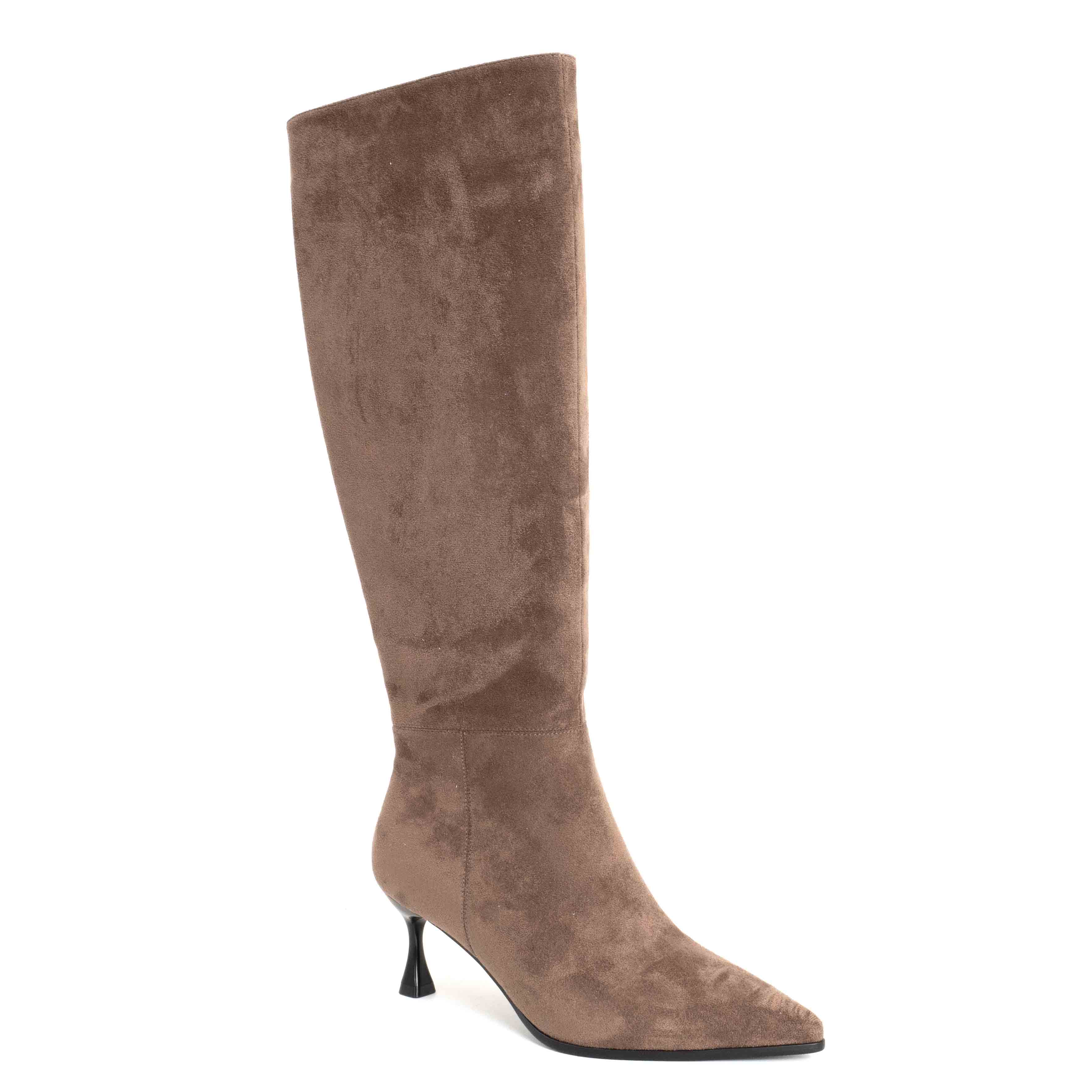 Women knee high boots with BROWN Genuine leather and thin heel