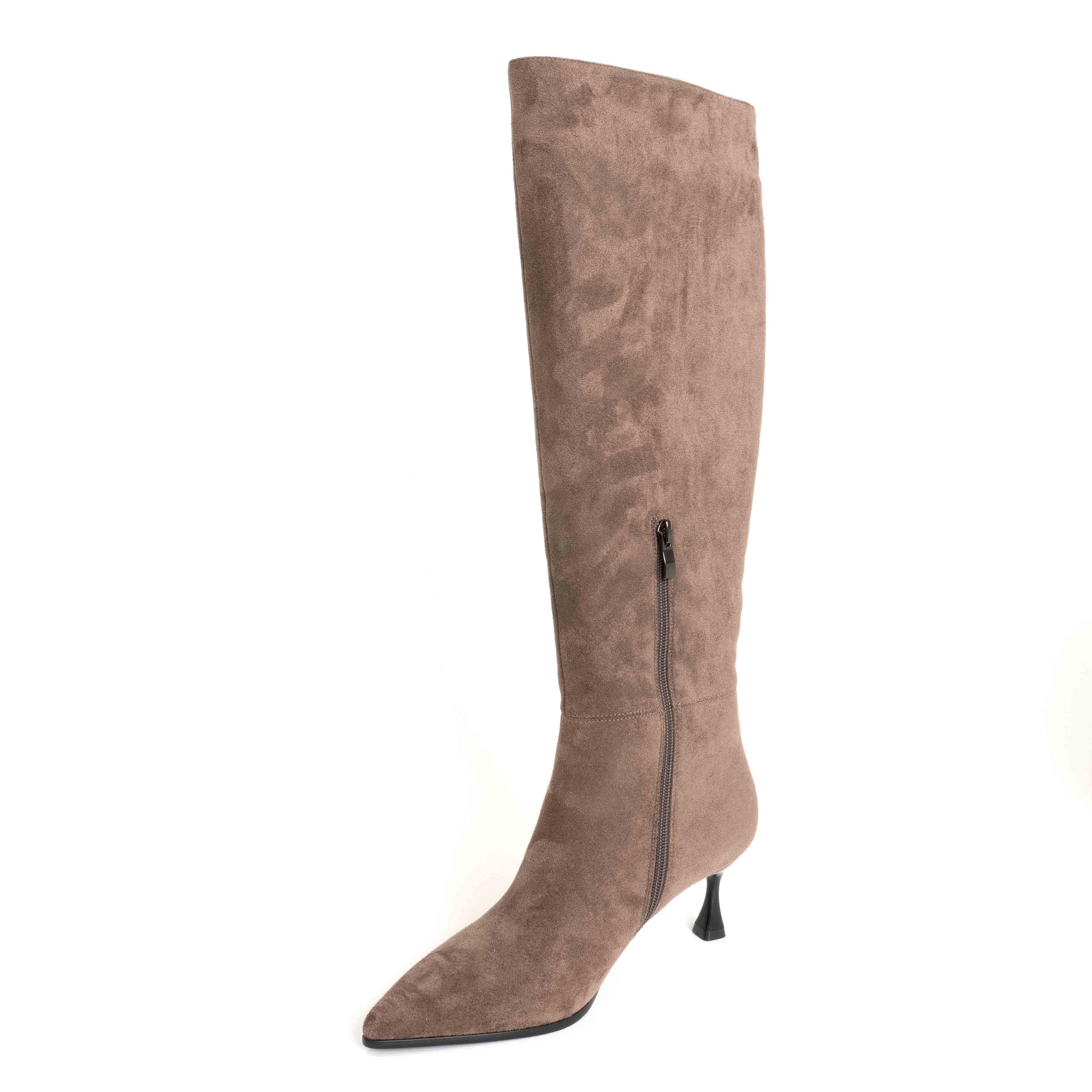 Women knee high boots with BROWN Genuine leather and thin heel