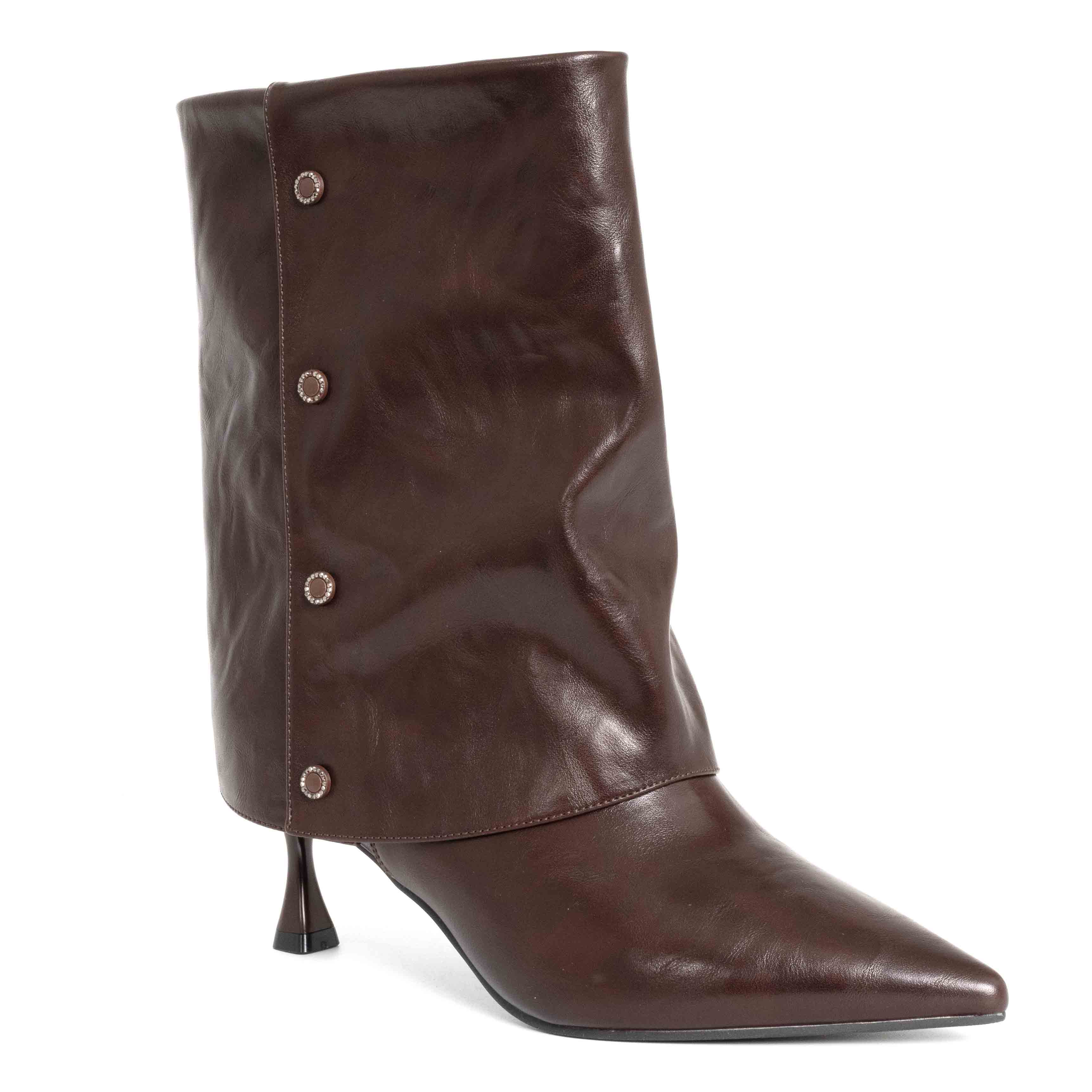 heeled boots with Brown PU leather