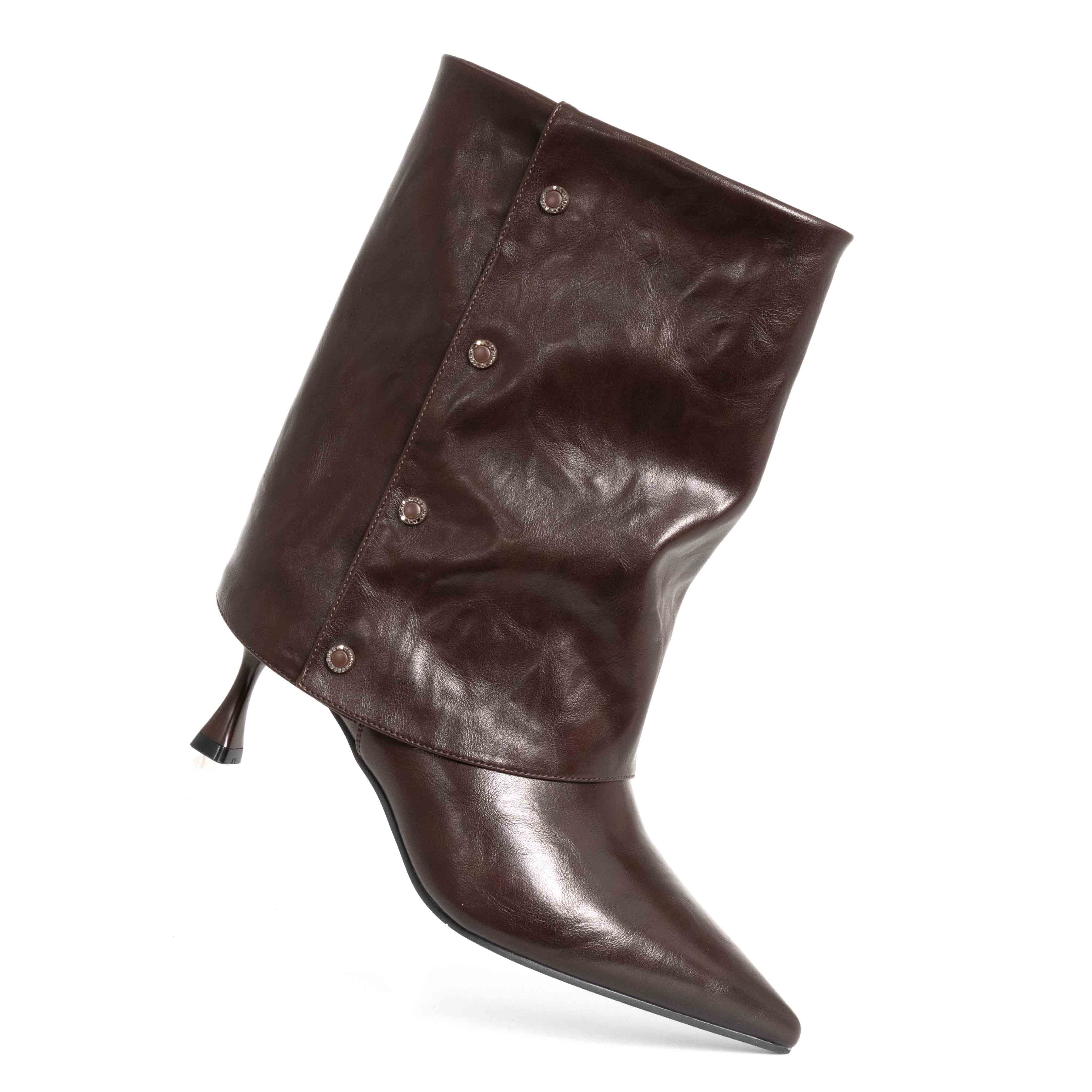 Stylish Women heeled boots with Brown PU leather