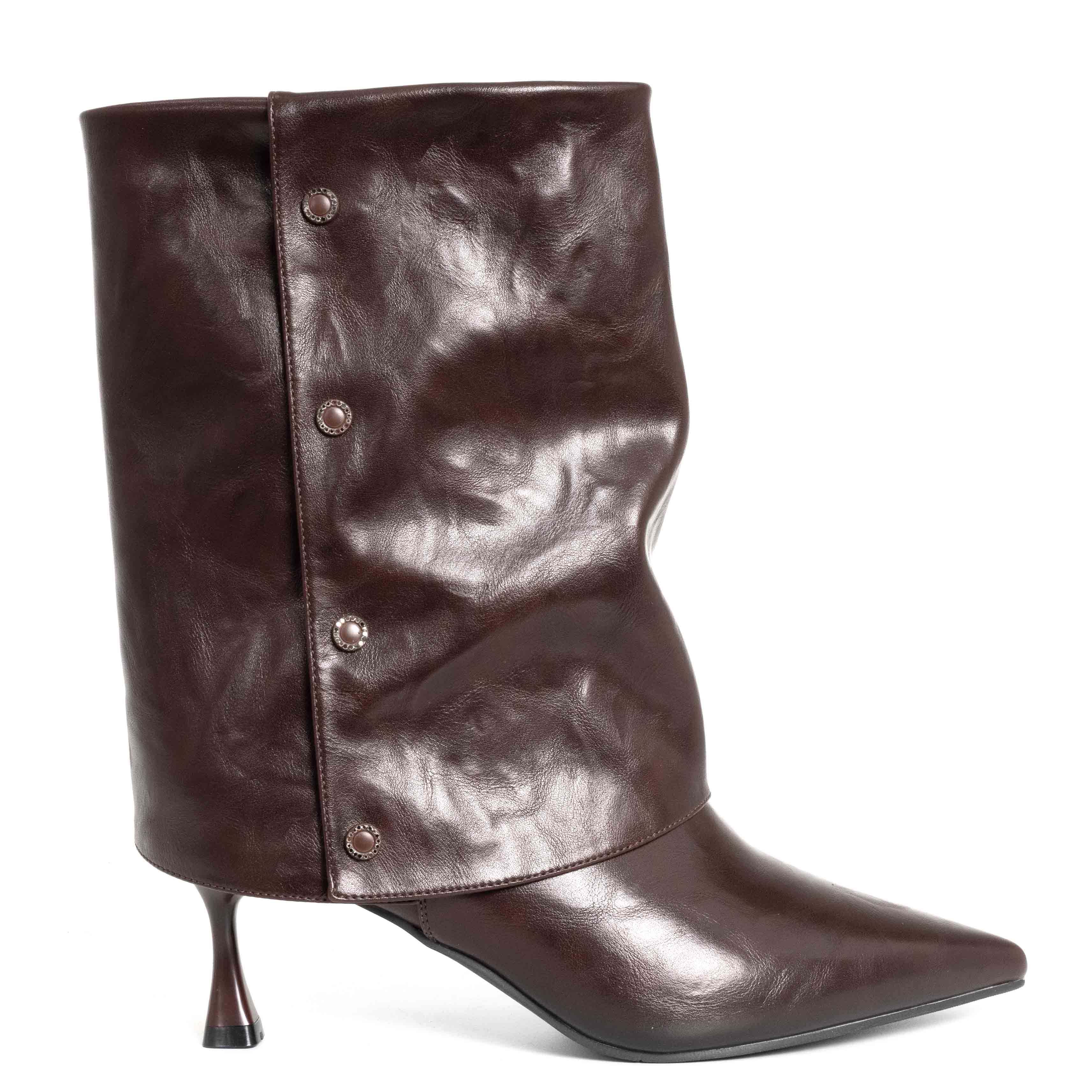 Stylish Women heeled boots with Brown PU leather