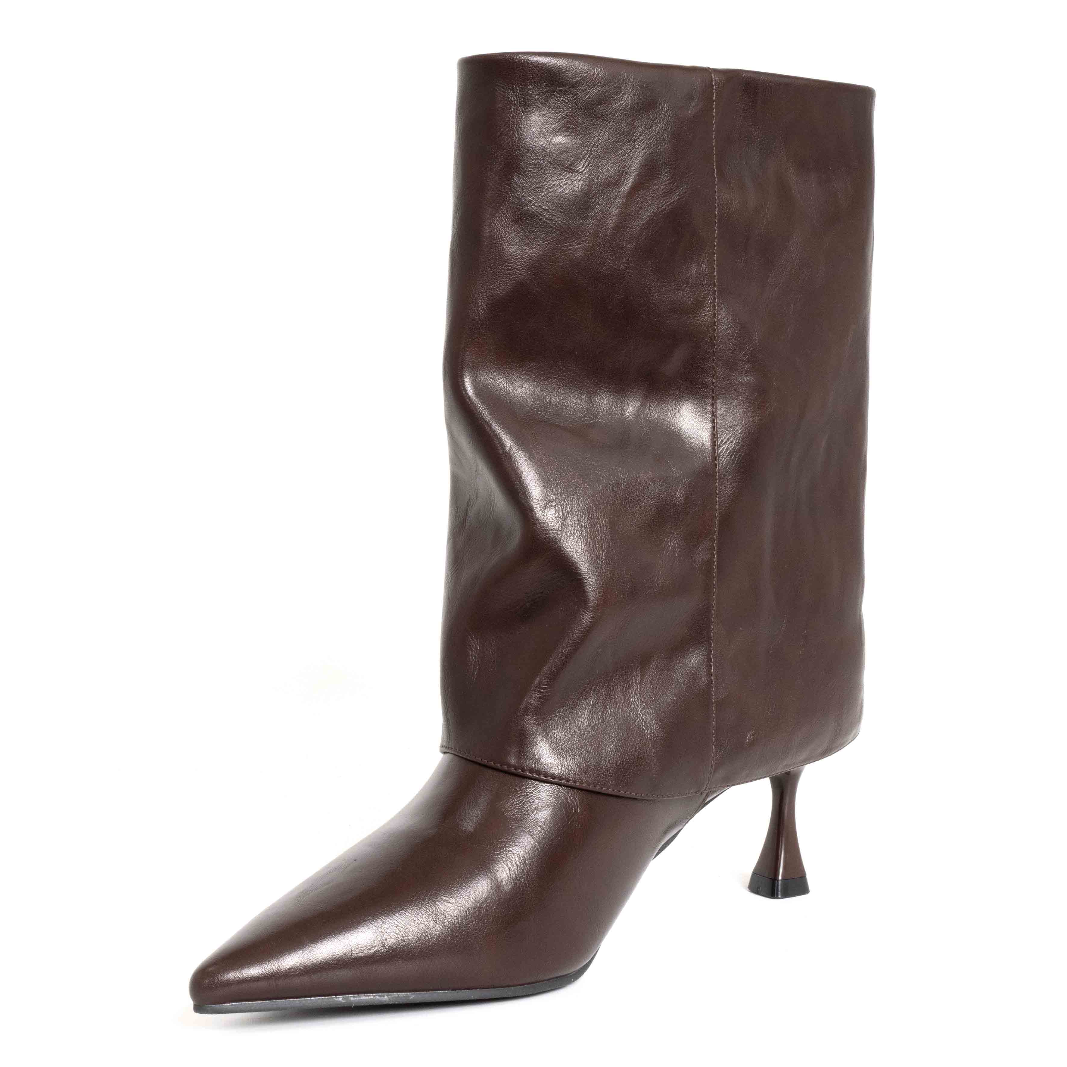 Stylish Women heeled boots with Brown PU leather