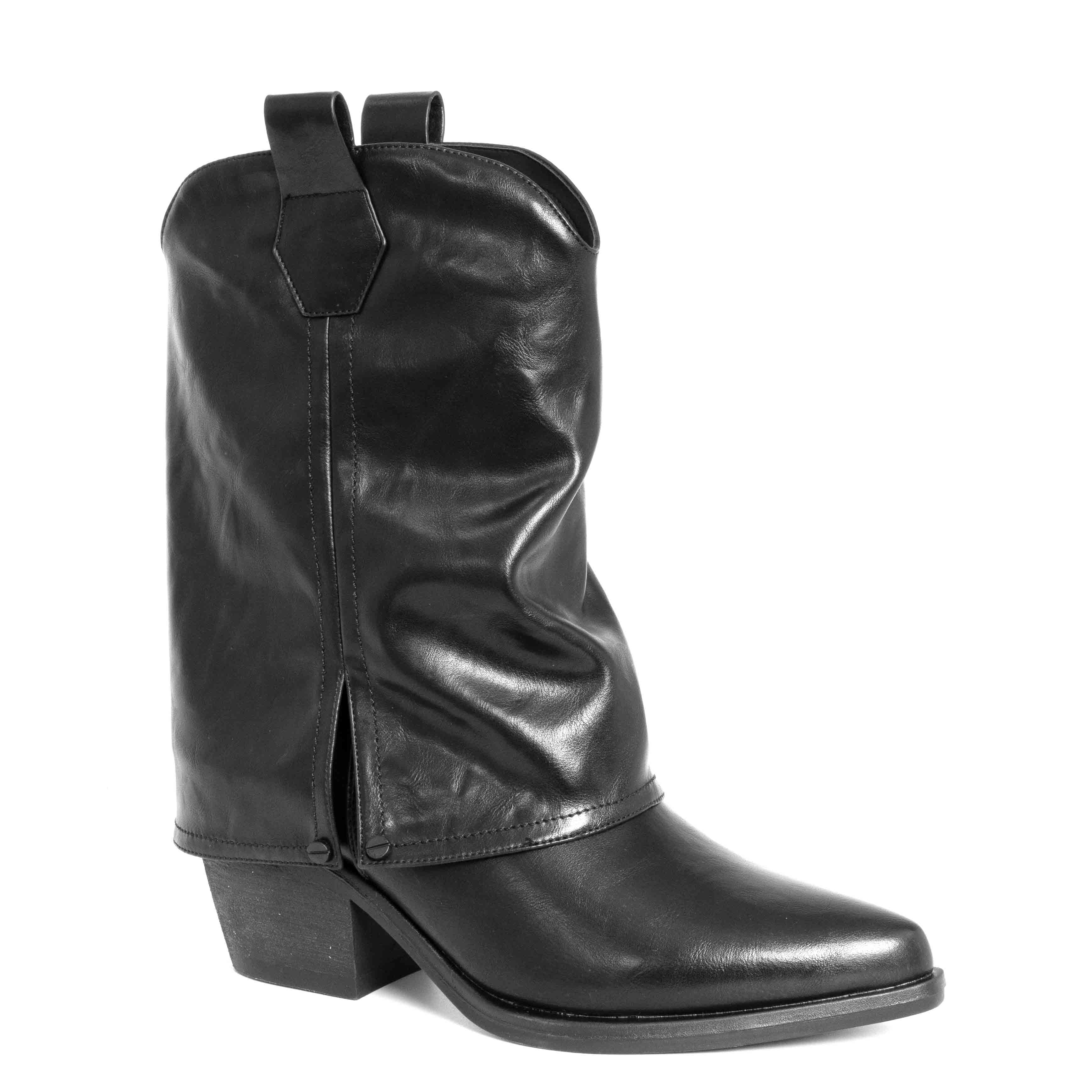 heeled boots for women with stylish Black and Red PU leather