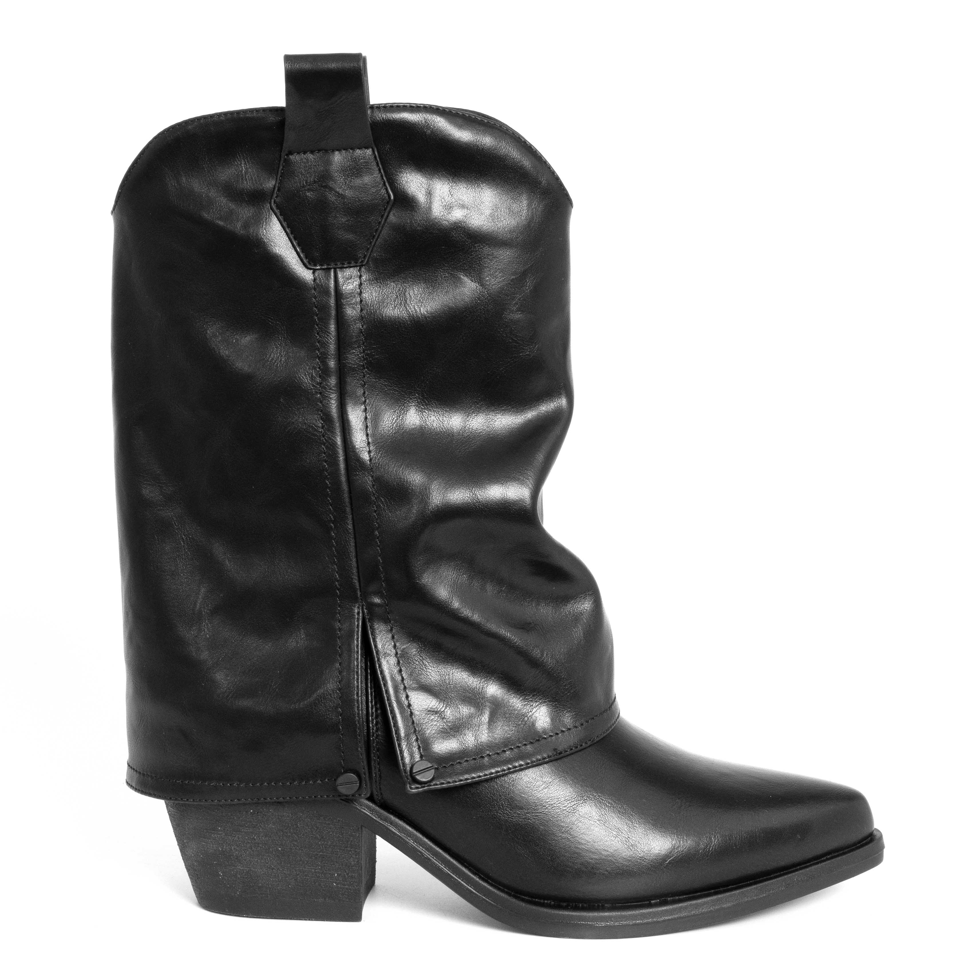 Stylish Women heeled boots with Black and Red PU leather