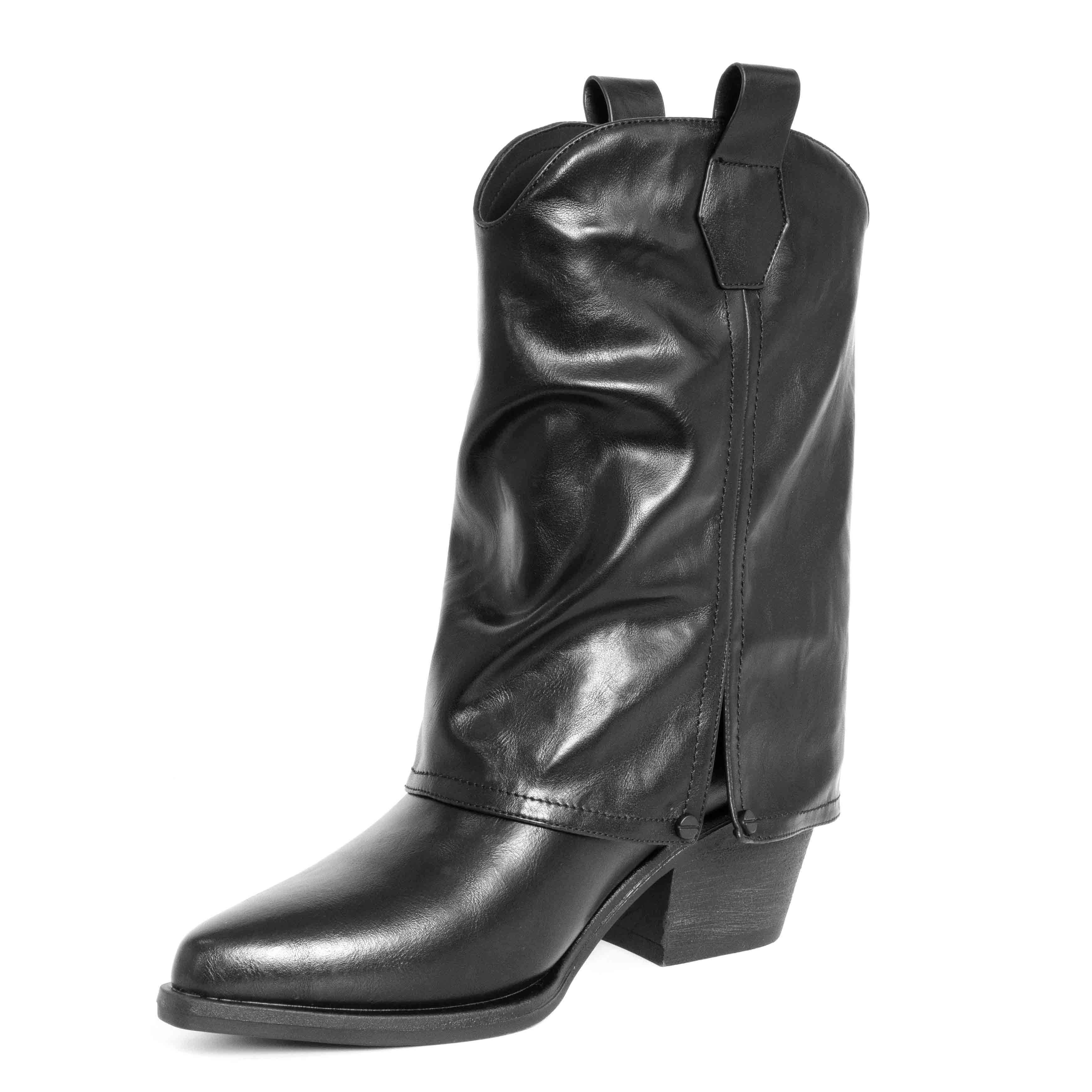 Stylish Women heeled boots with Black and Red PU leather