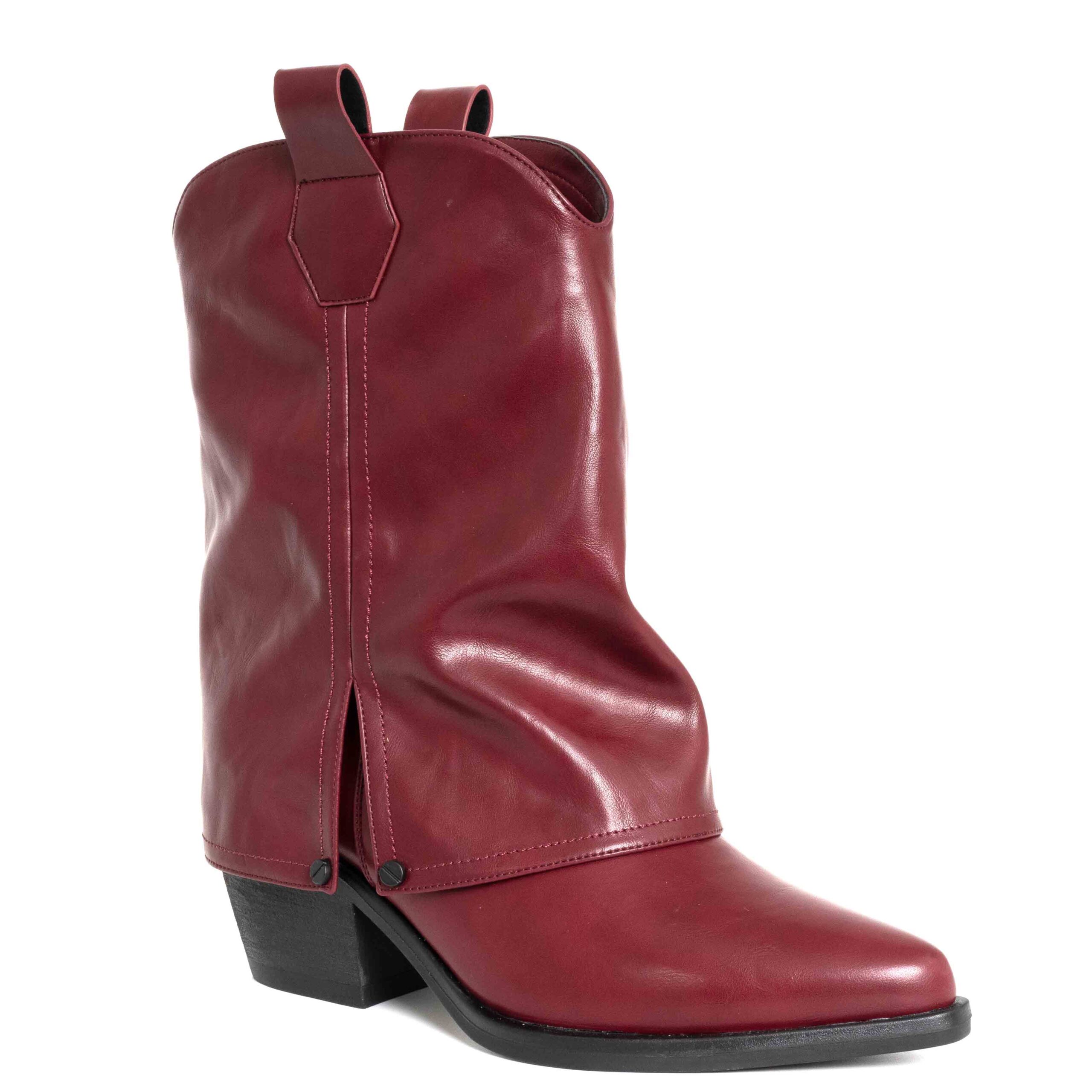 Stylish Women heeled boots with Black and Red PU leather