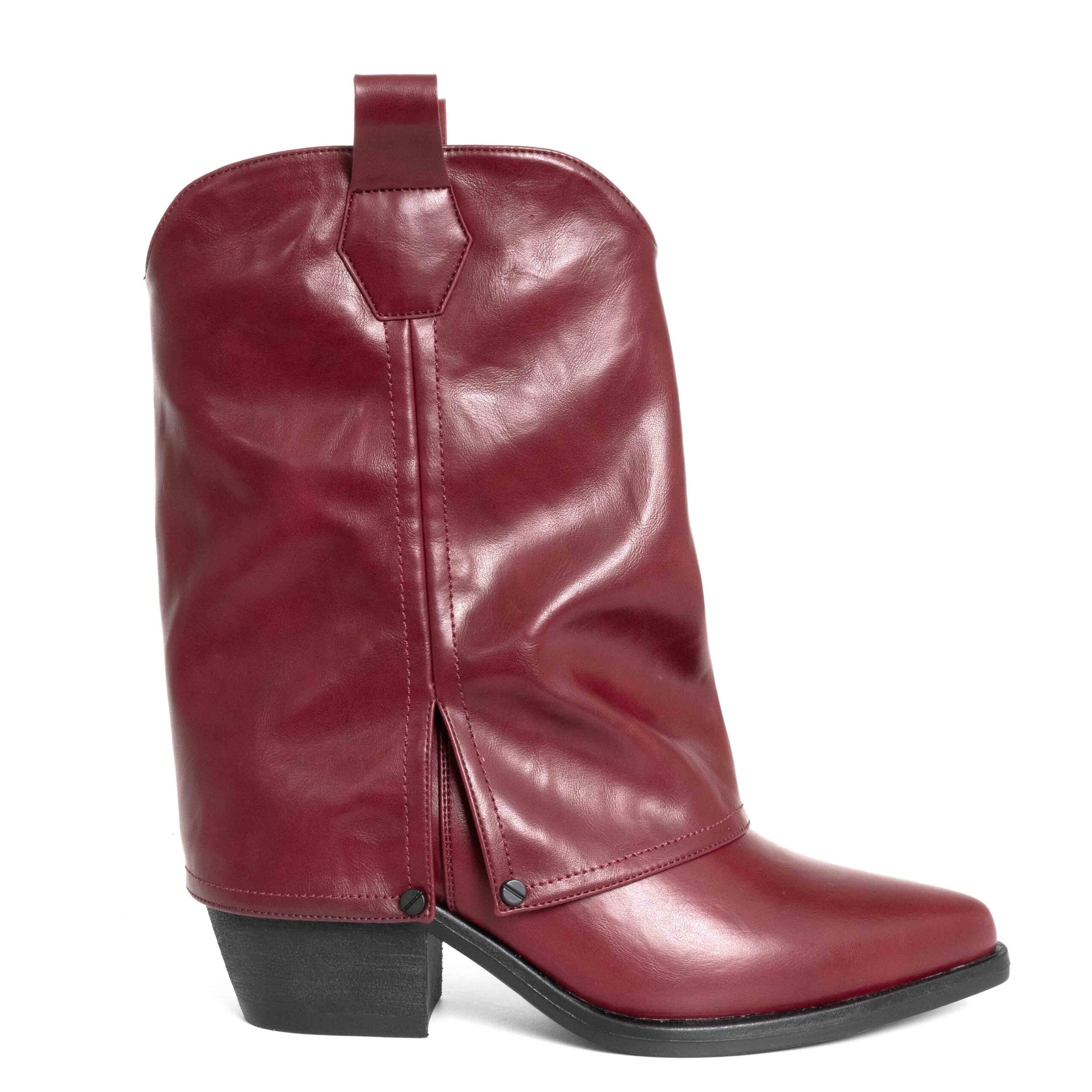 Stylish Women heeled boots with Black and Red PU leather