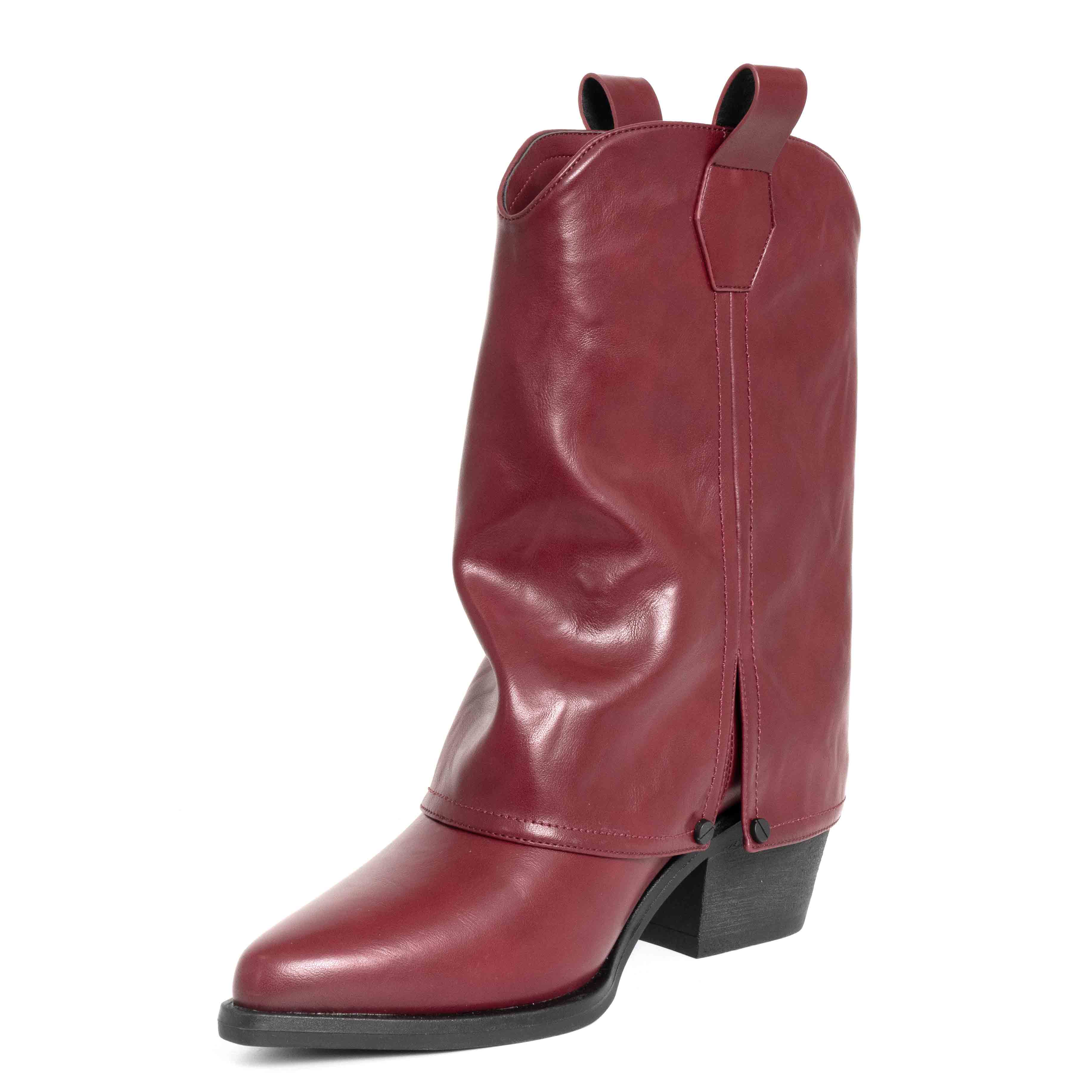 Stylish Women heeled boots with Black and Red PU leather
