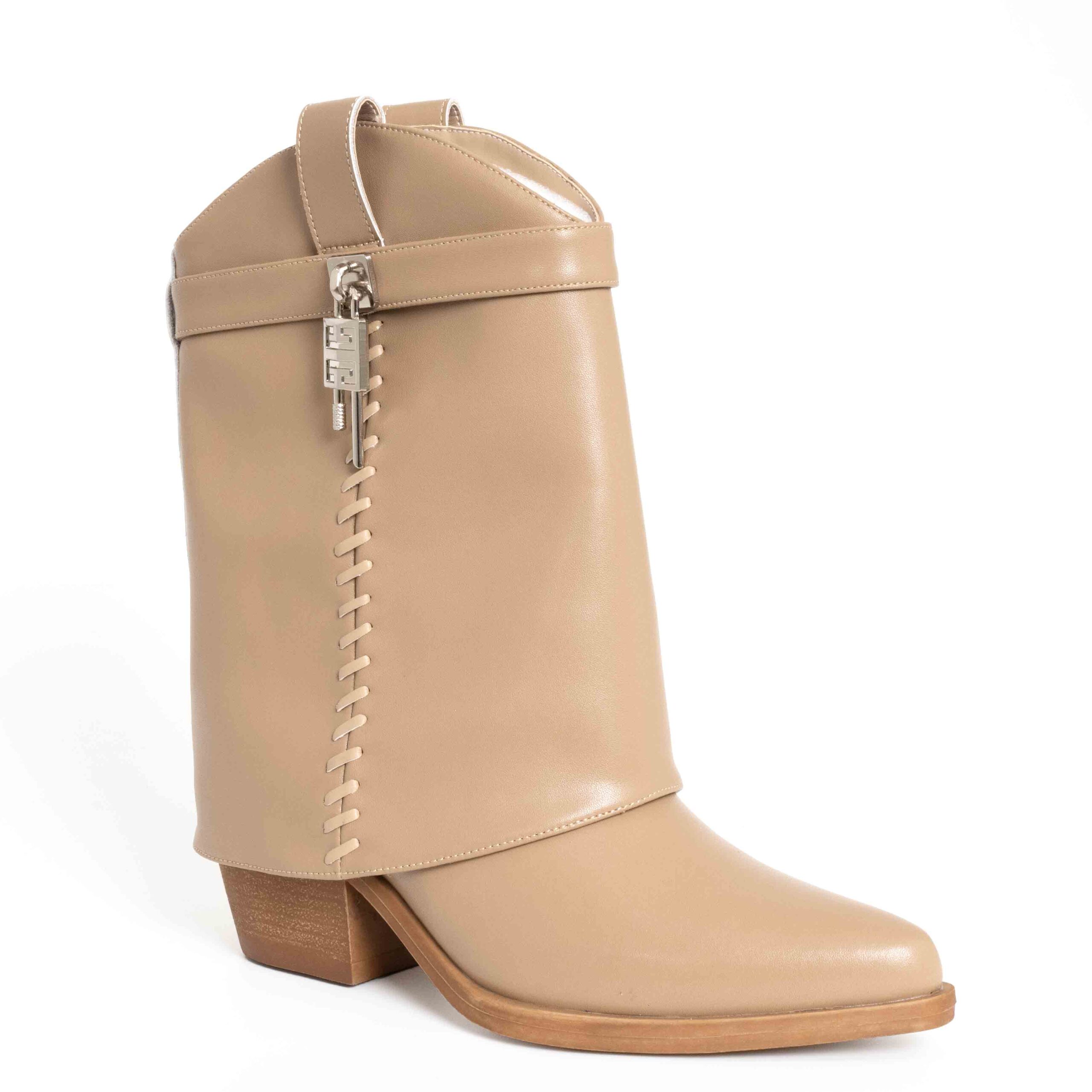 Stylish Women heeled boots with Black and Beige PU leather