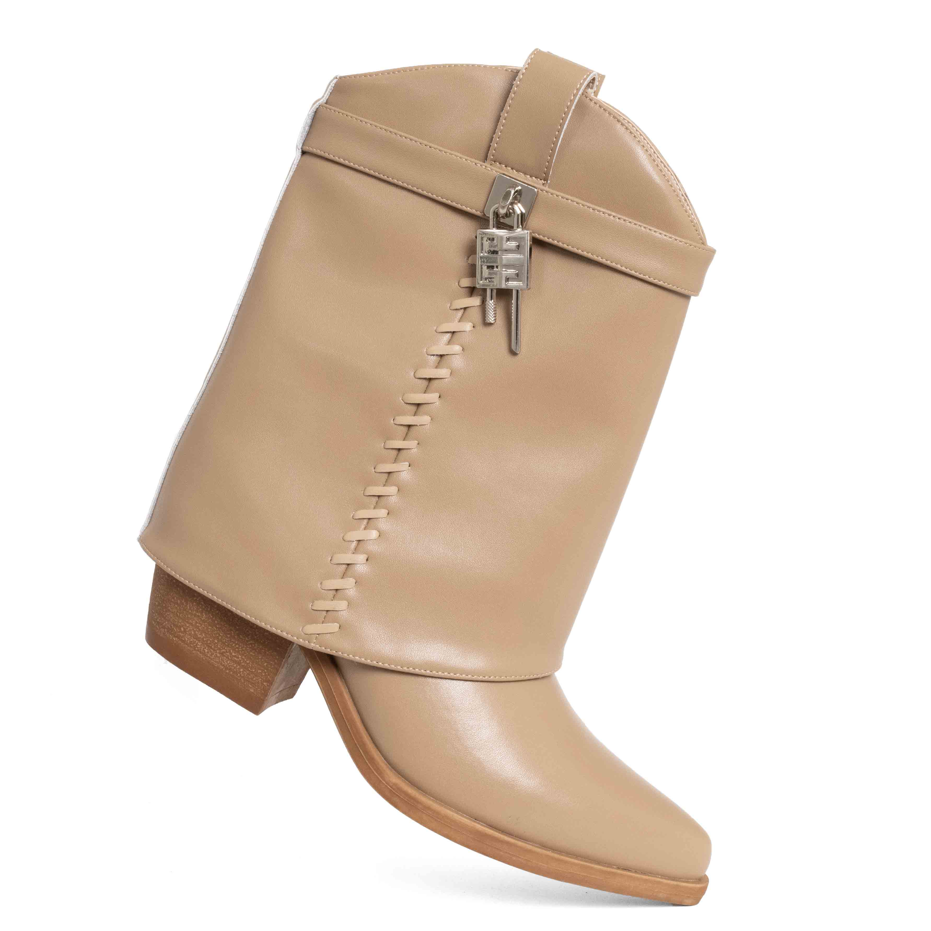 Stylish Women heeled boots with Black and Beige PU leather