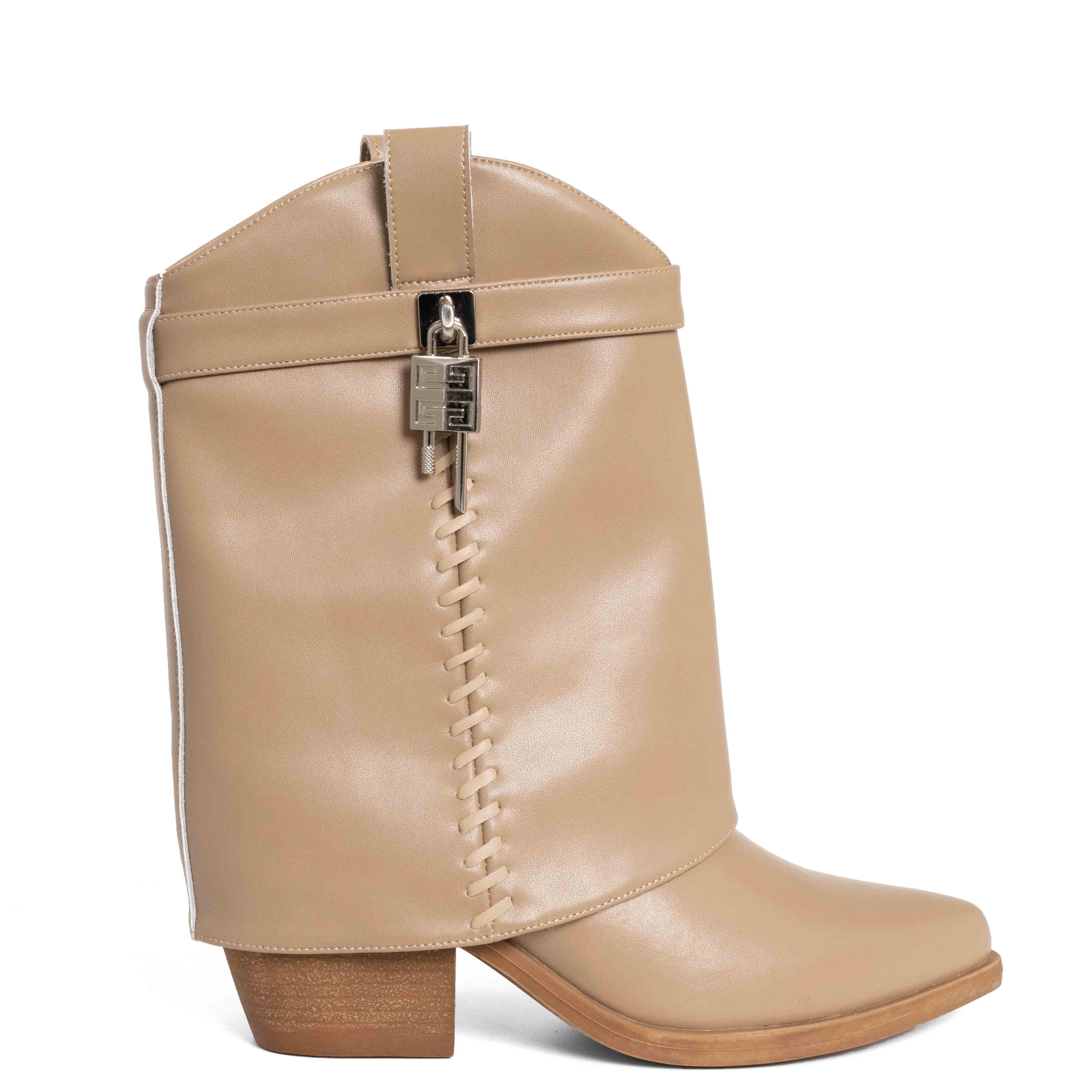 Stylish Women heeled boots with Black and Beige PU leather