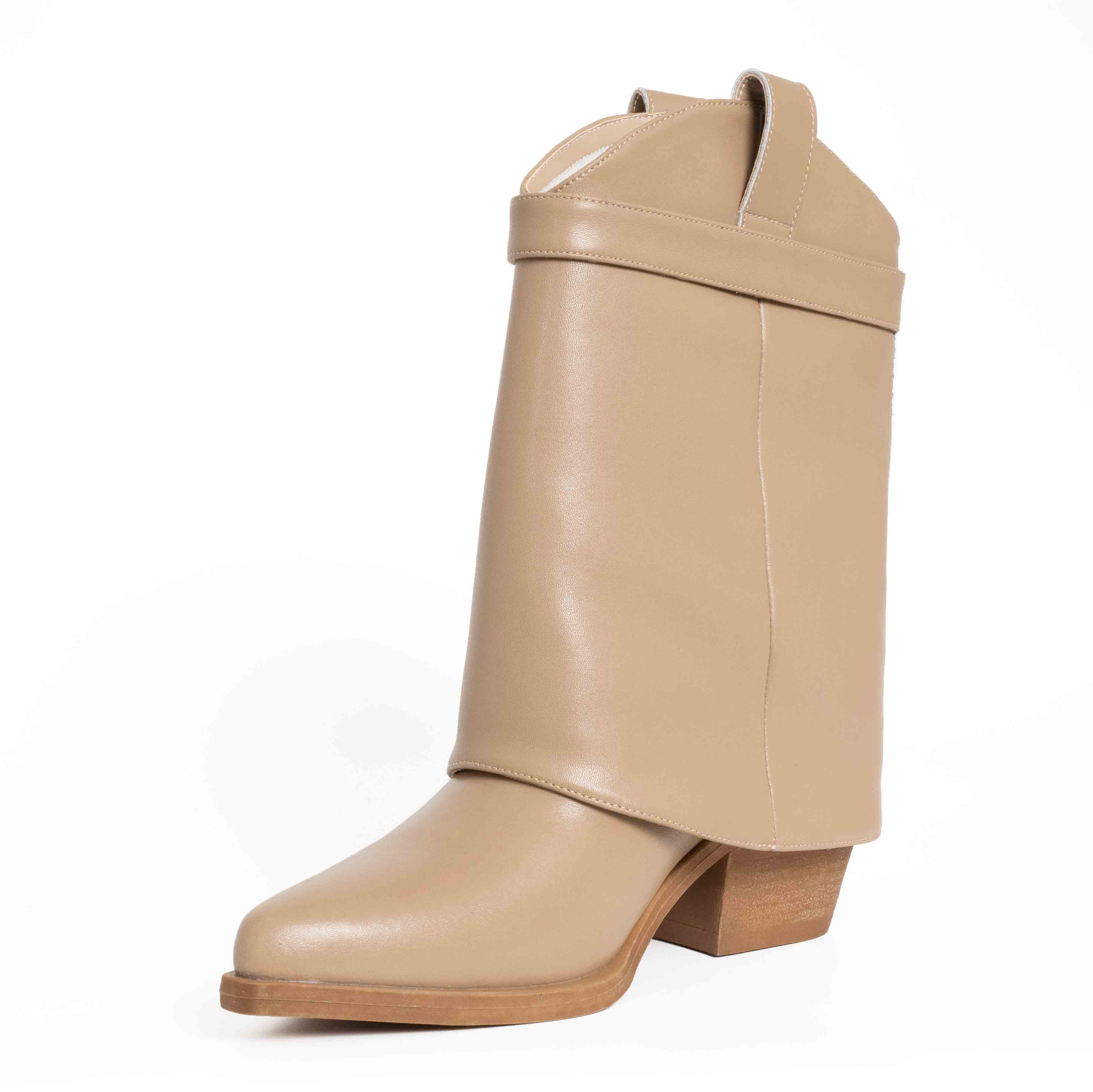 Stylish Women heeled boots with Black and Beige PU leather