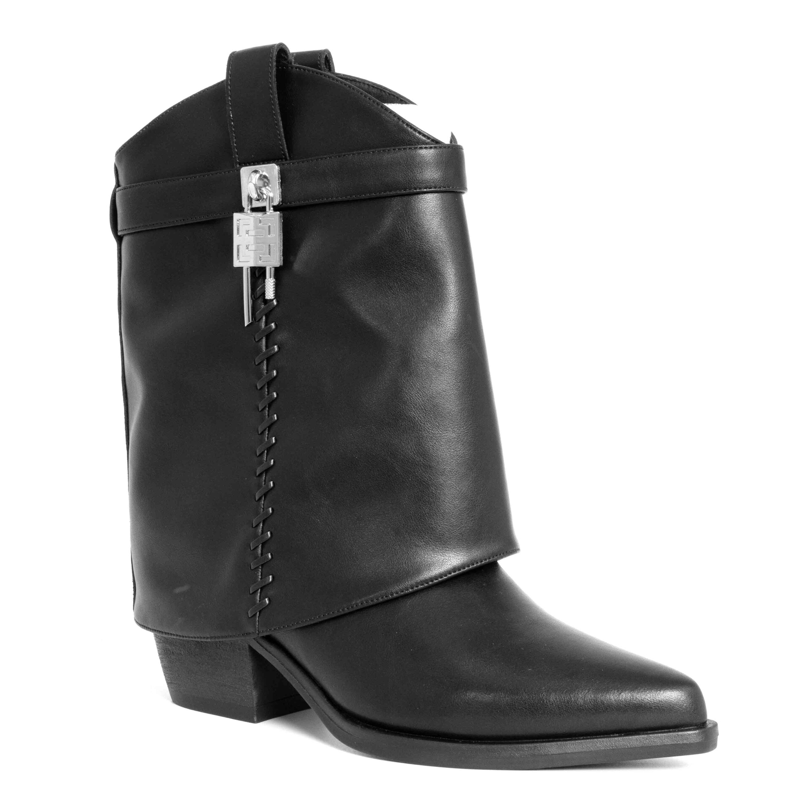 Stylish Women heeled boots with Black and Beige PU leather
