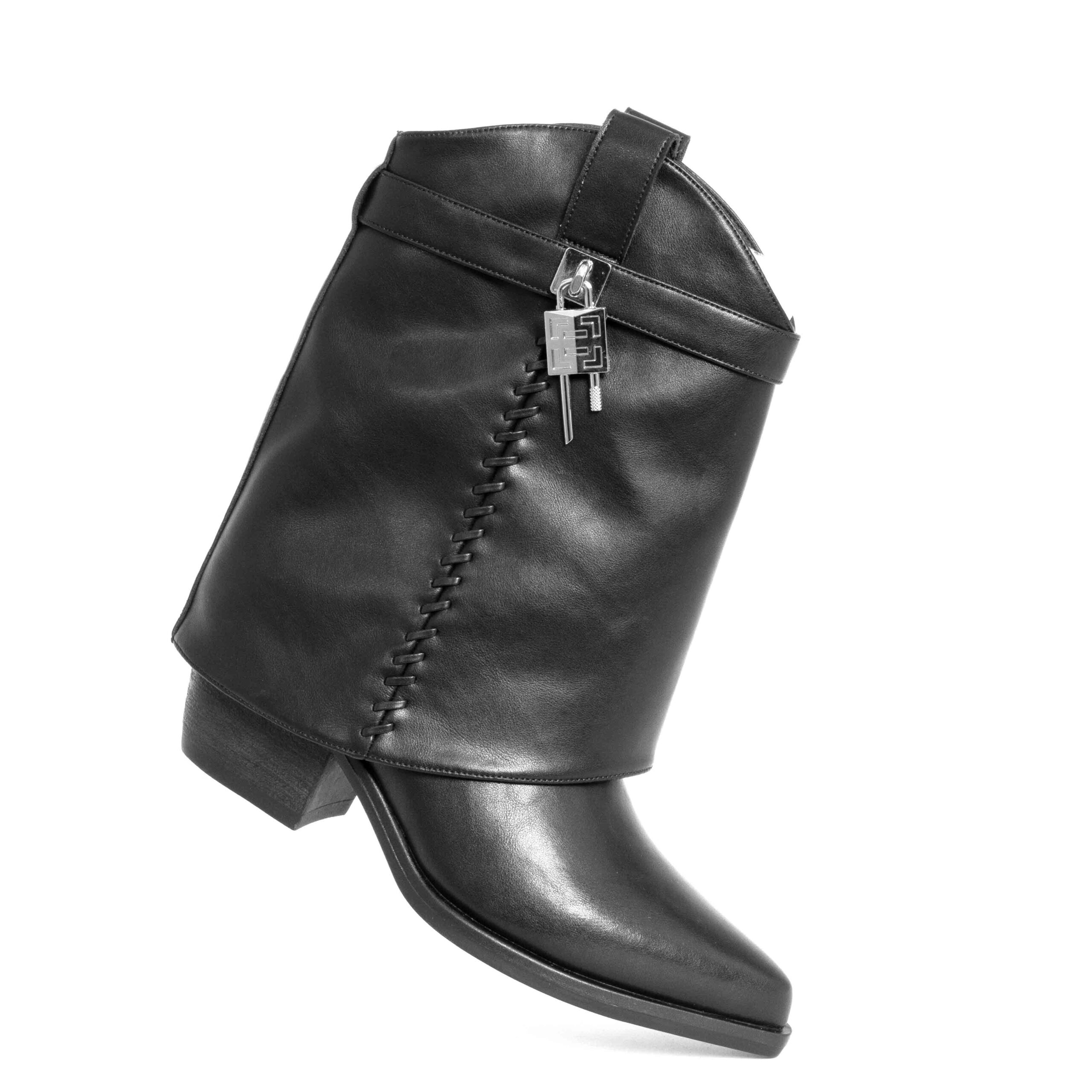 Stylish Women heeled boots with Black and Beige PU leather