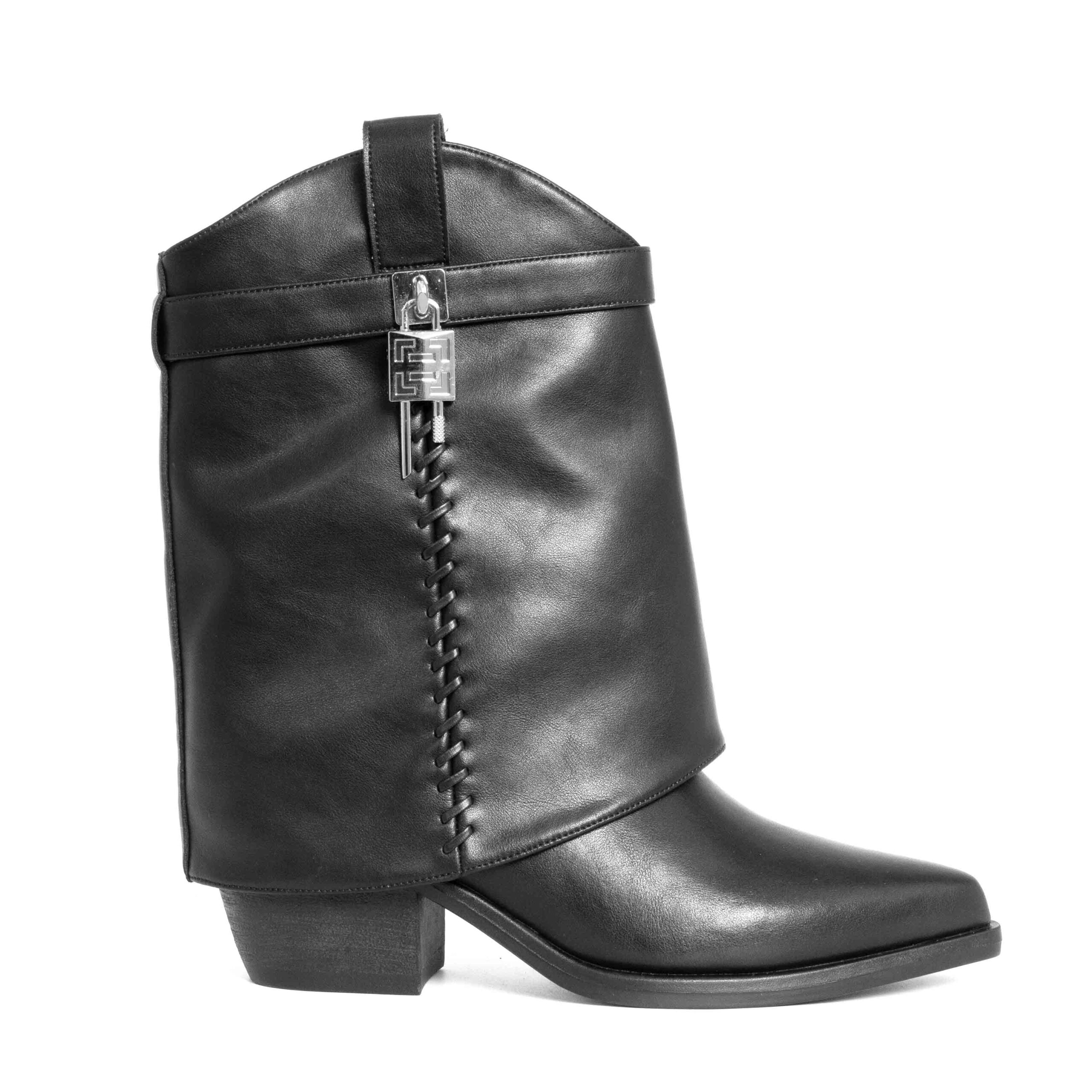 Stylish Women heeled boots with Black and Beige PU leather