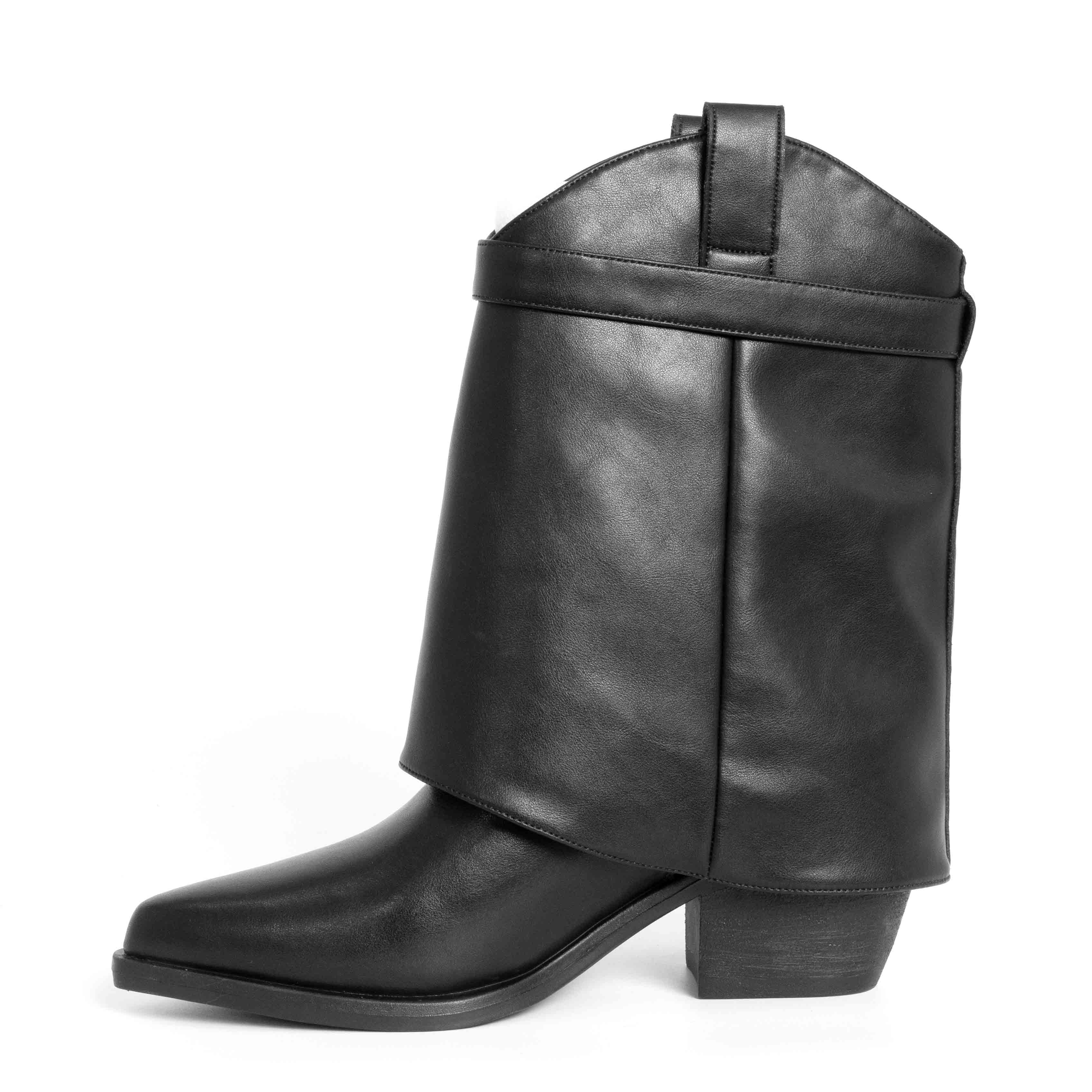 Stylish Women heeled boots with Black and Beige PU leather