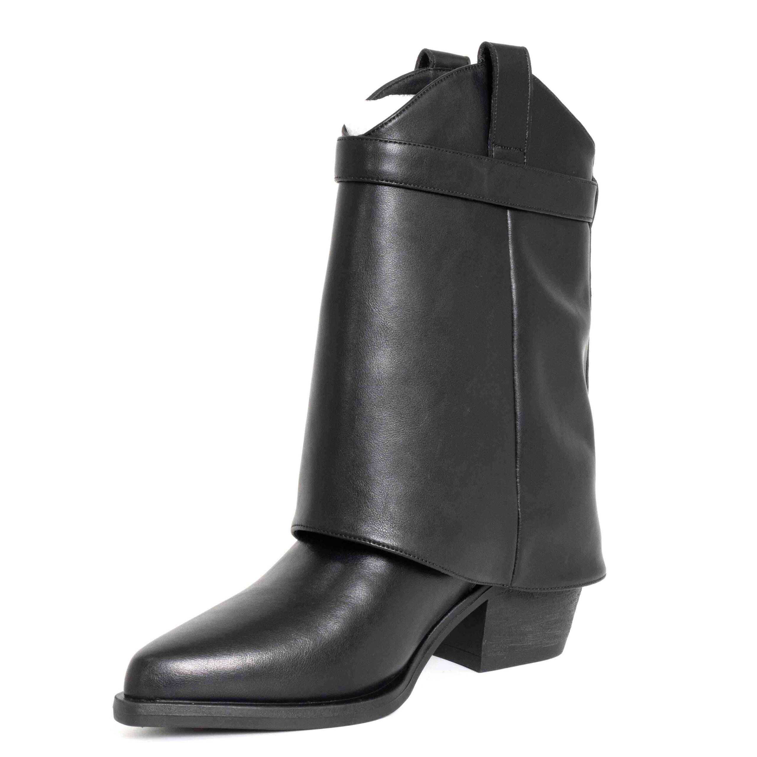 Stylish Women heeled boots with Black and Beige PU leather