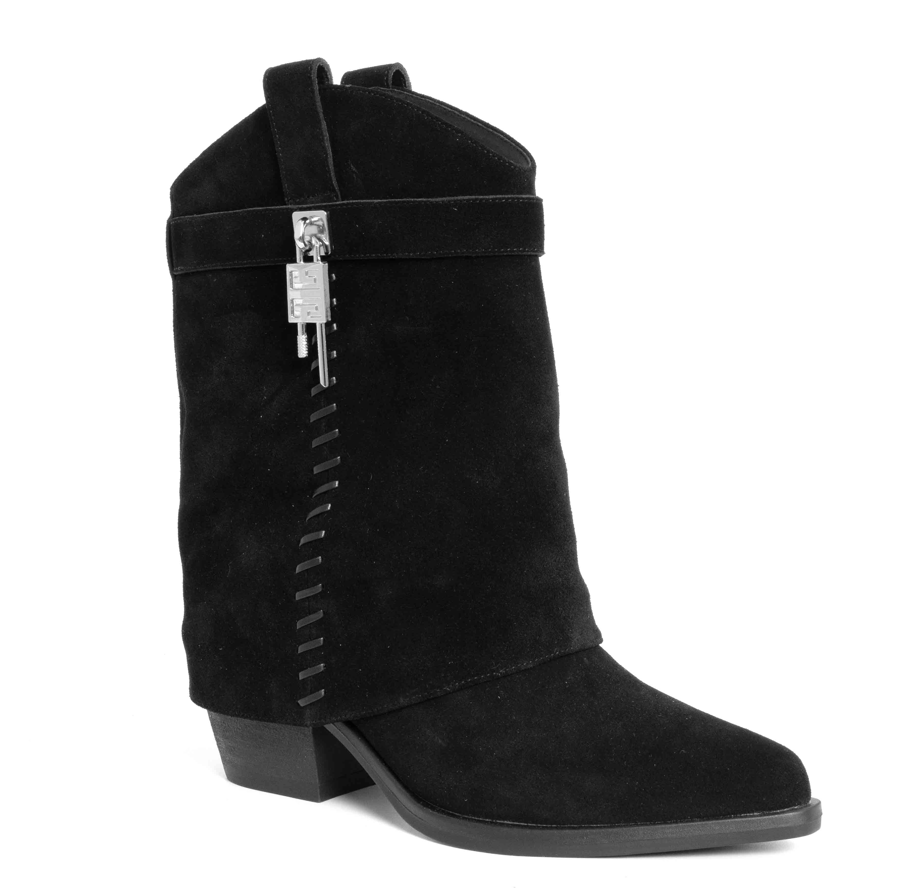 Stylish Women heeled boots with Black and red Genuine leather